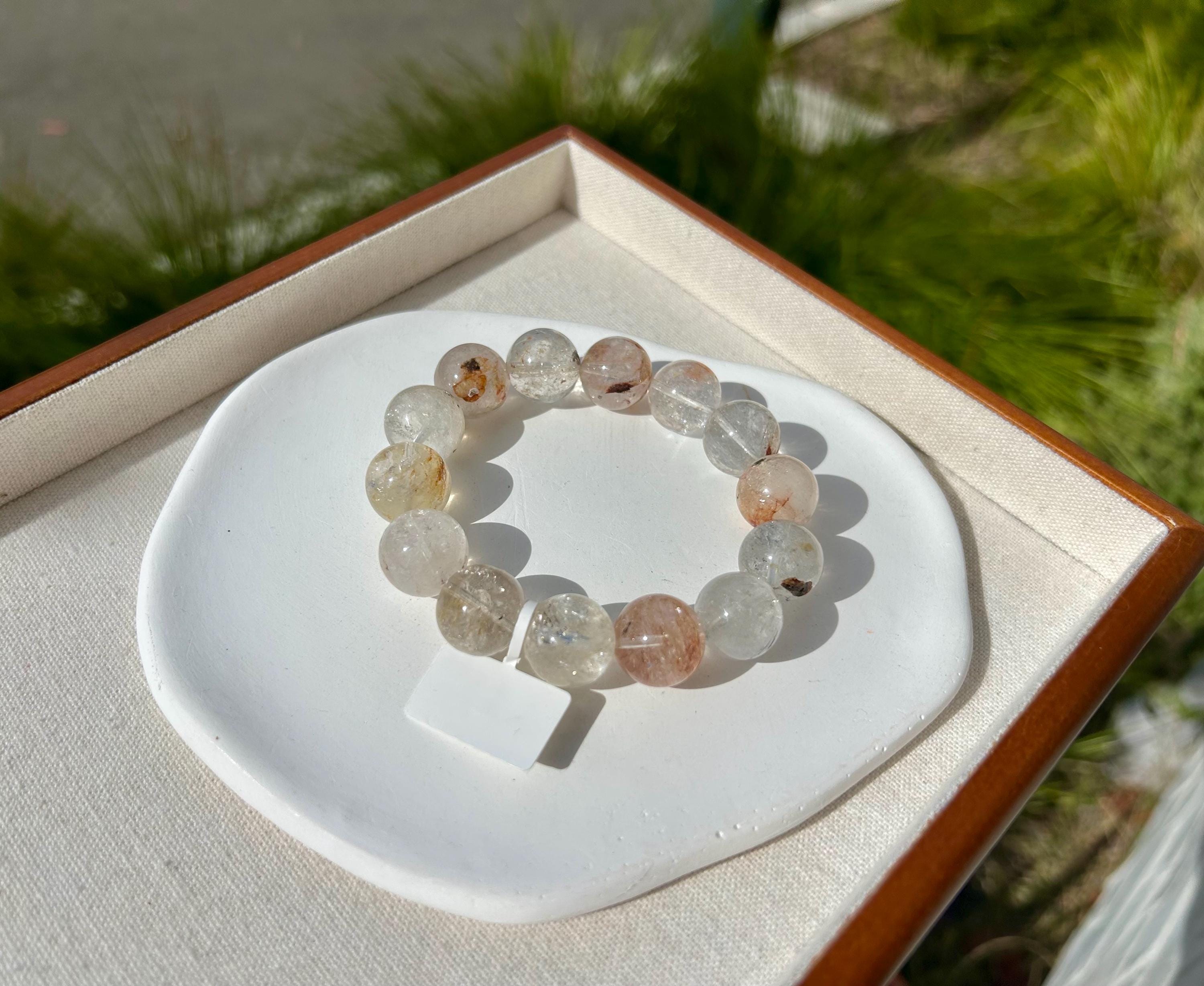 Healing Crystal, Herkimer Diamond Crystal beads Bracelet, Raw Golden Clay Quartz, 11.5mm beads, fits up to 17cm wrist (26-195)