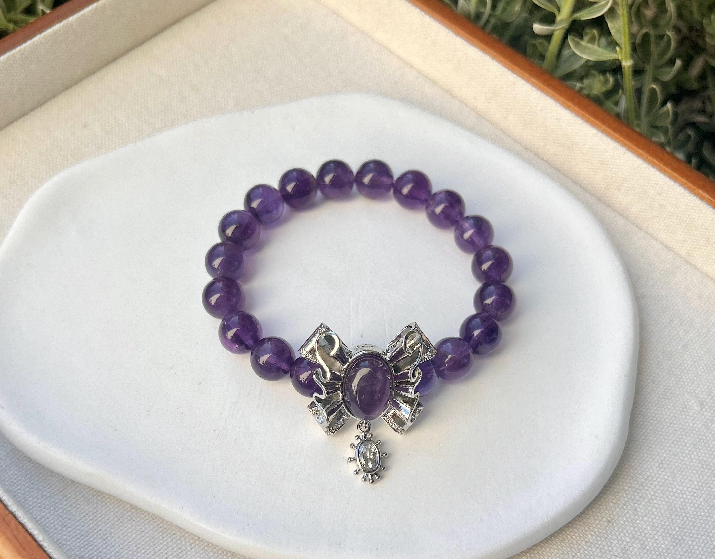 Natural Amethyst Crystal Beaded Bracelet - Stretchy Gemstone Healing, Fits up to 16cm wrist (25-139)