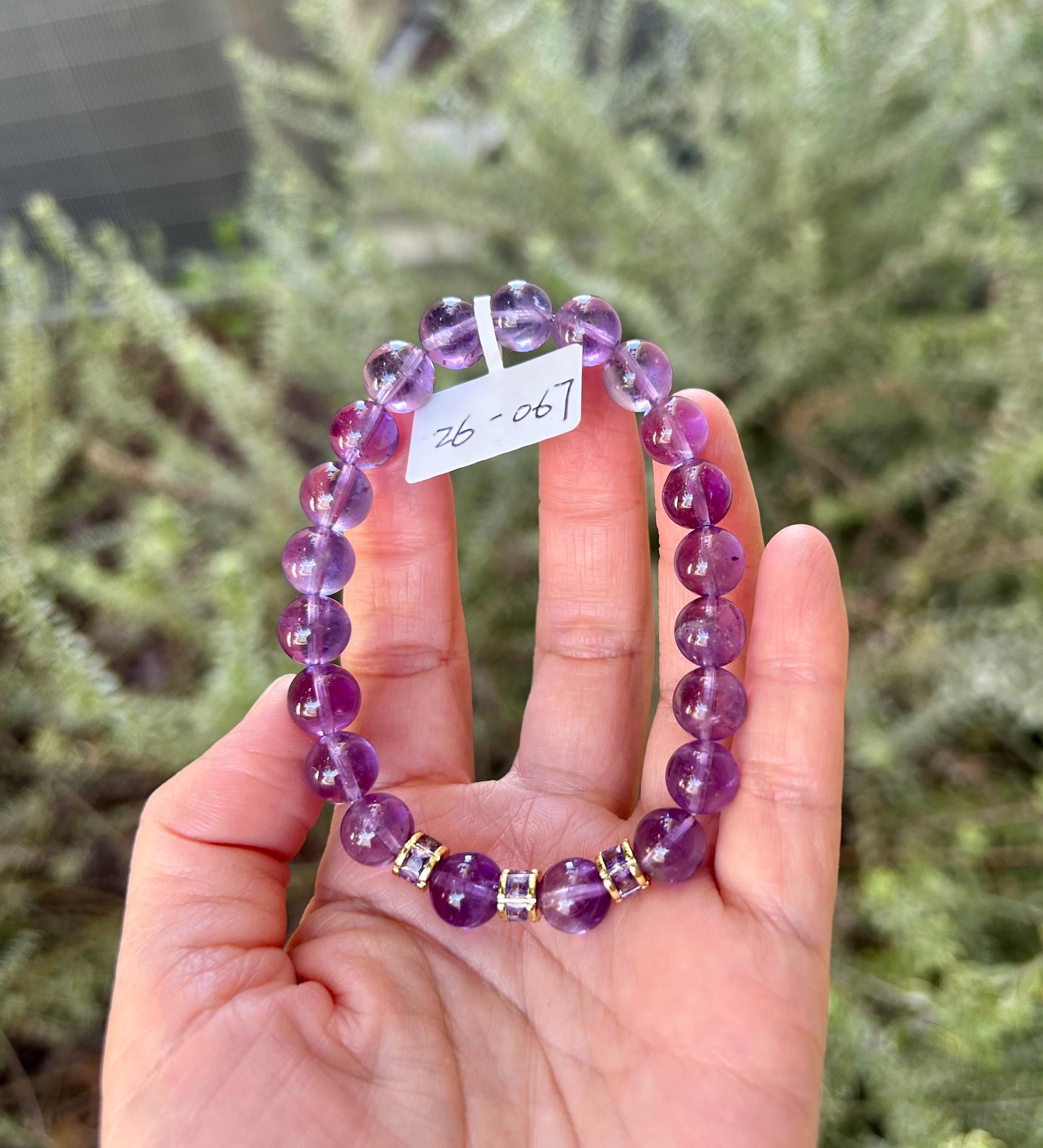 Clear Natural amethyst beads bracelet, Amethyst Crystal Stretchy Bracelet, Genuine Crystal (26-067)