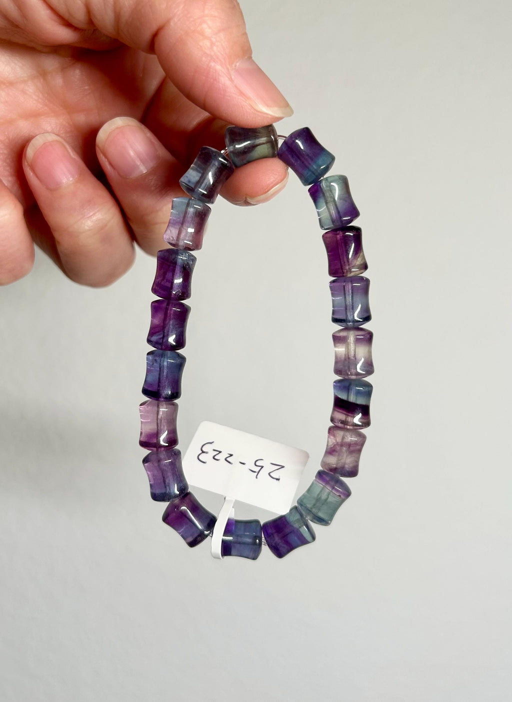Icy Cylinder Fluorite Bracelet with Amethyst Accent - fits up to 17cm wrist (25-223)