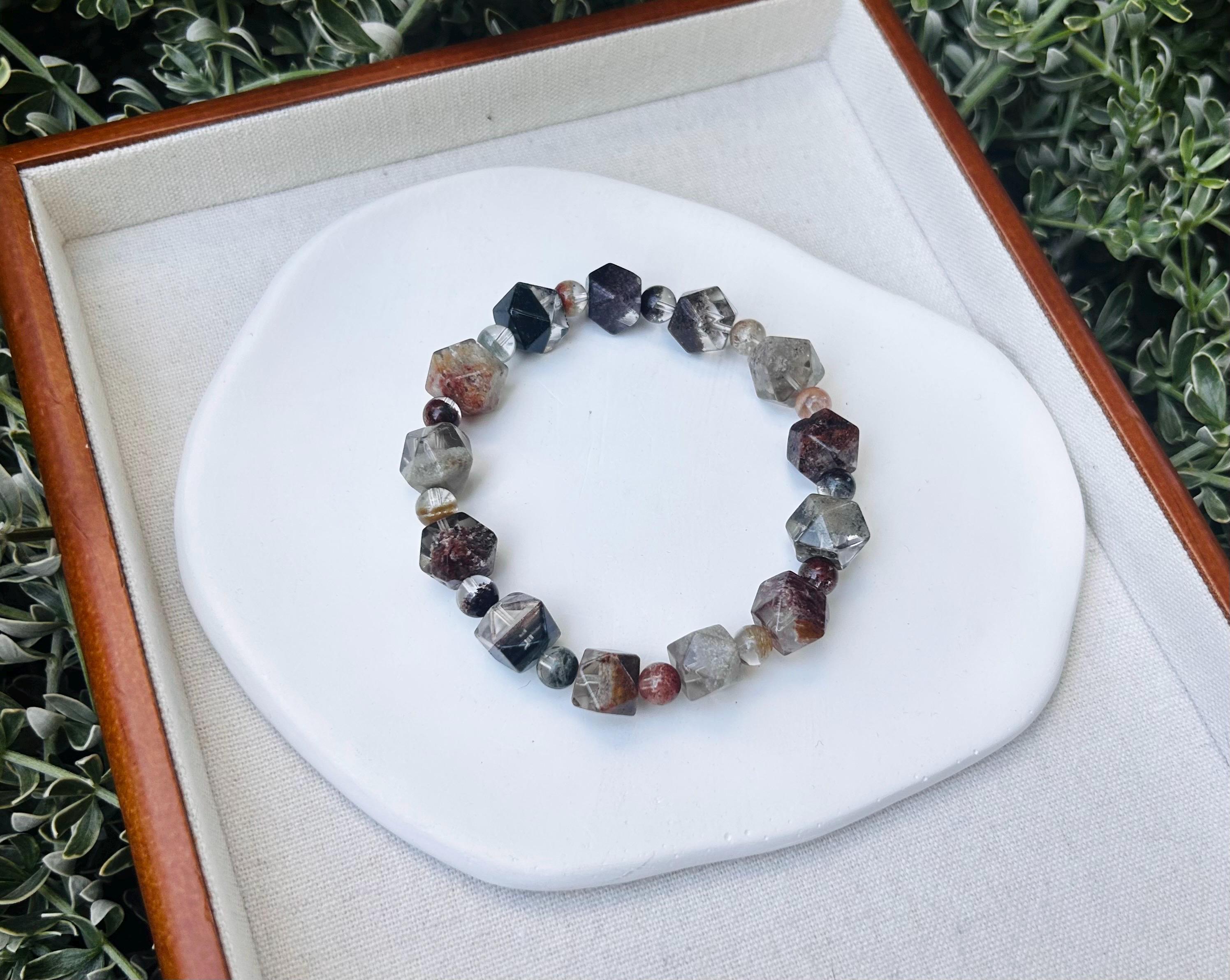 Four Season Phantom Quartz Crystal Bracelet: Eight-Faceted Gemstone Bead (GH-020)