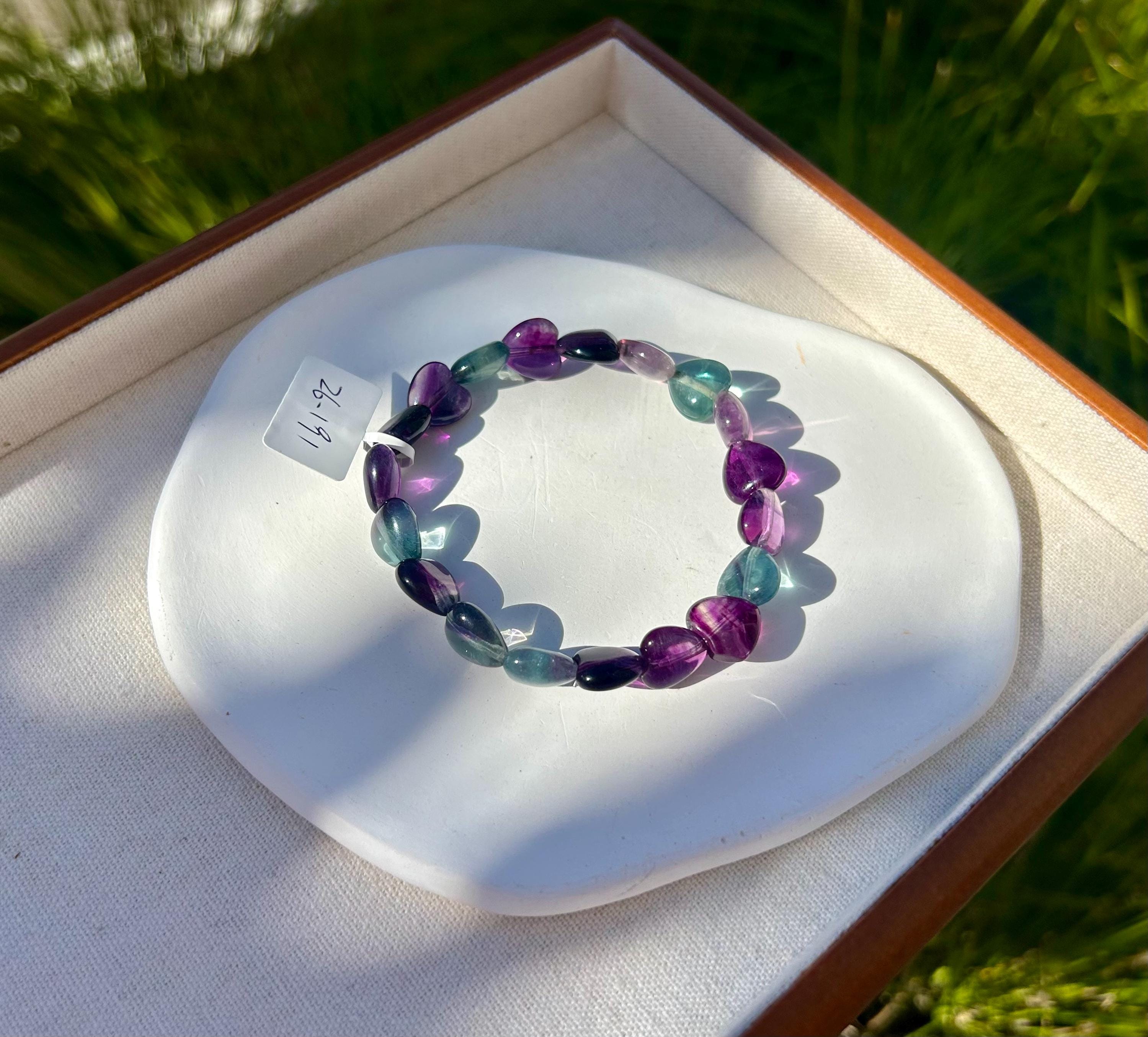 Icy heart shape Fluorite Bracelet, heart shape fluorite beads bracelet, Natural Fluorite Crystal (26-191)