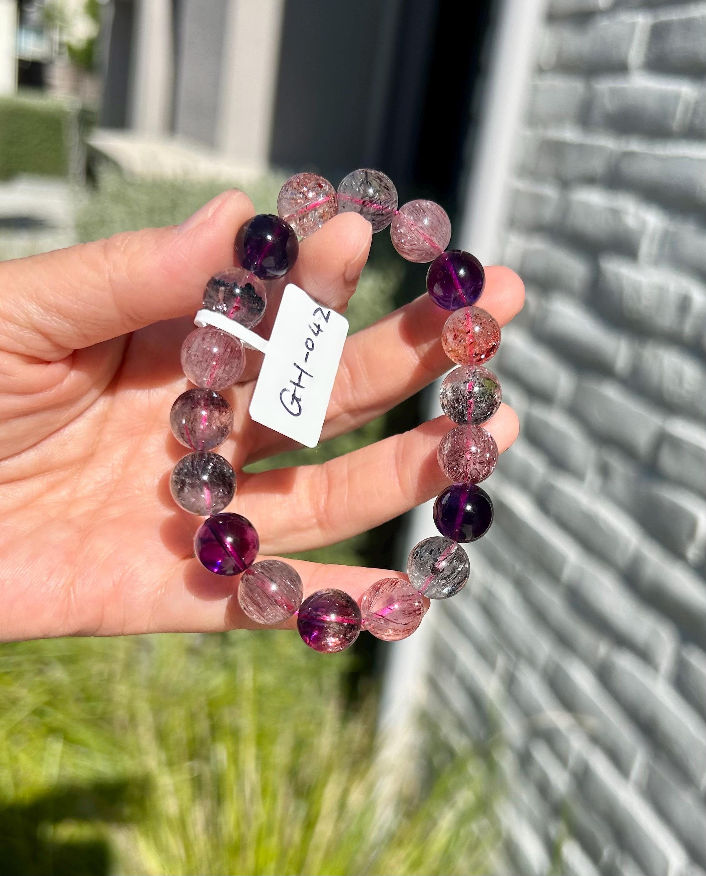 Premium Select, High Grade Super Seven Crystal Bead Bracelet: Abundant Minerals, 10.5mm+, GH-042