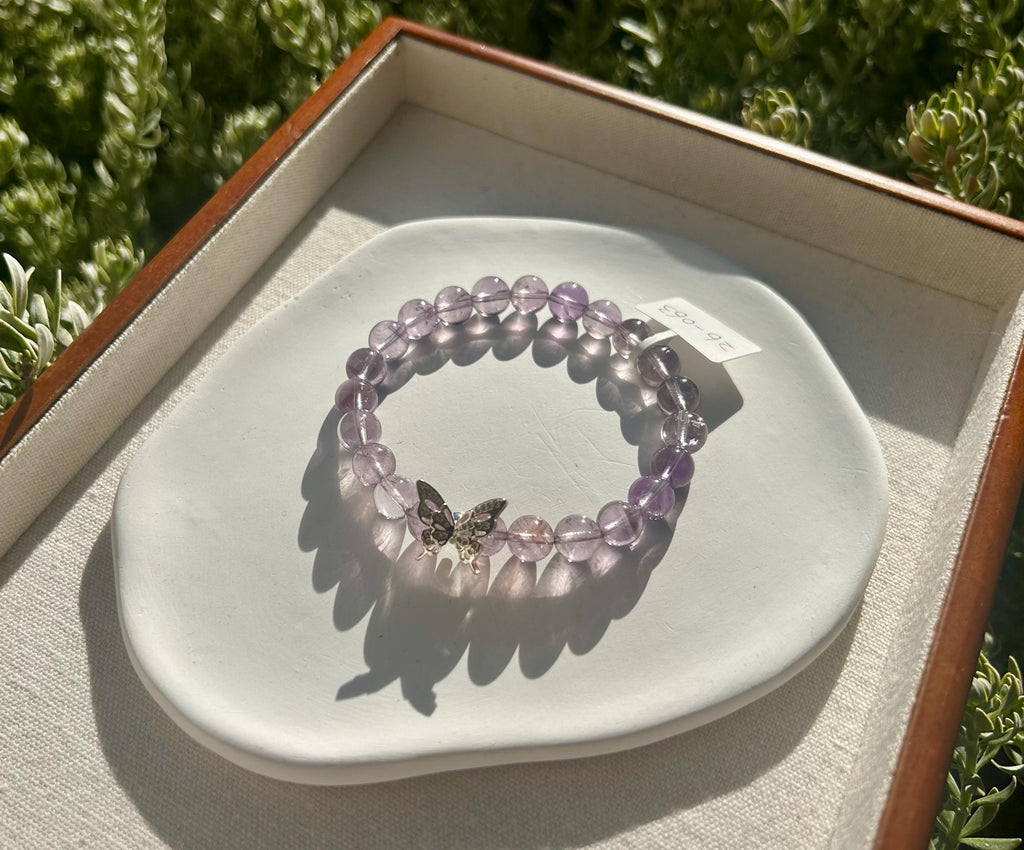 Clear Natural amethyst beads bracelet, Amethyst Crystal Stretchy Bracelet, Genuine Crystal (26-063)