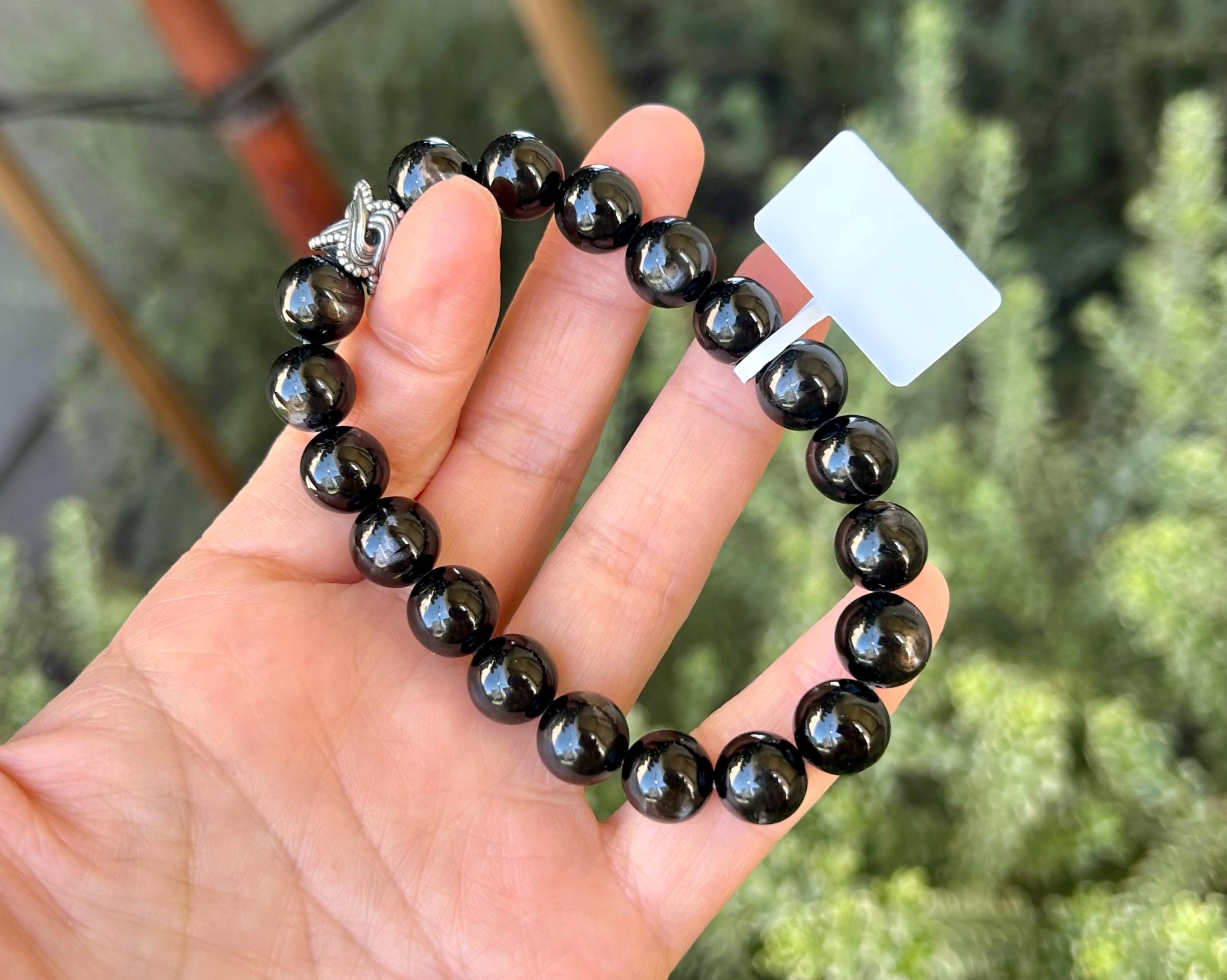 Nature Hypersthene Beads Bracelet, 10mm Hypersthene beads, fits up to 17cm wrist, Lucky Stone, Gold luck stone (26-088)