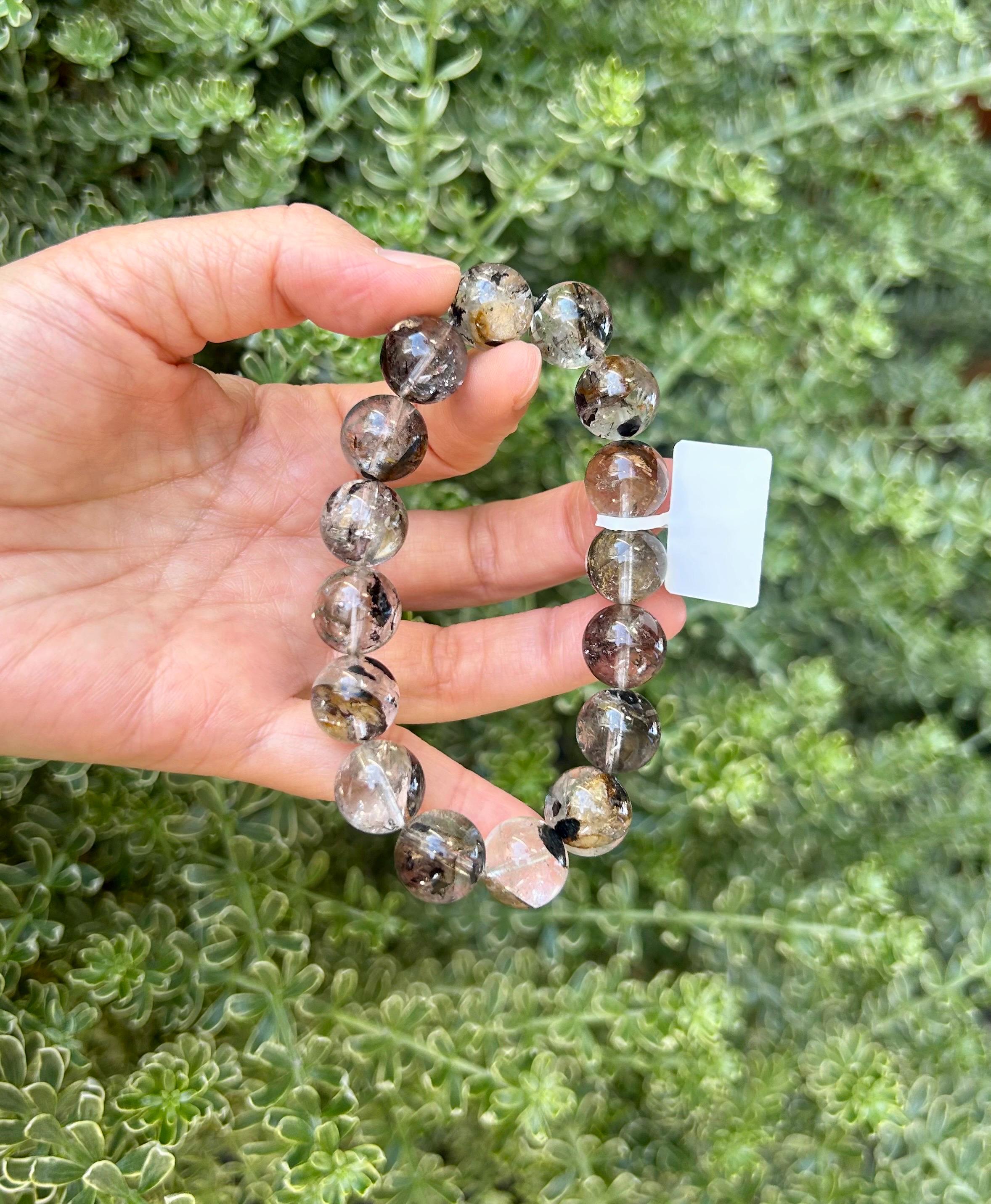 Healing Crystal, Herkimer Diamond Crystal beads Bracelet, Raw Golden Clay Quartz, 13mm beads, fits up to 17cm wrist (26-136)