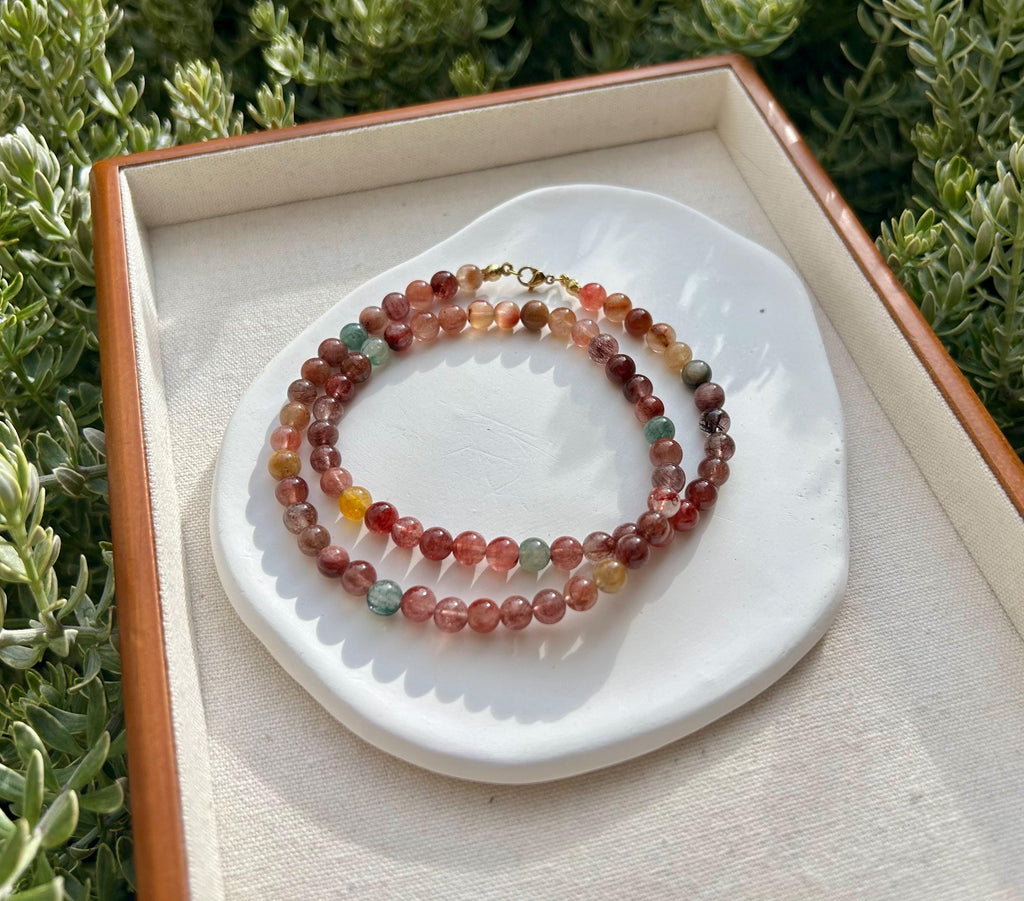 Multi color Rutile quartz beads Necklace - 6mm beads, 50cm long, Handmade Jewelry, 50cm long, Gift for Her (26-050)