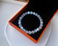 Natural Moonstone Crystal Bracelet: Blue Light Gemstone, 8mm Beads, (25-095)