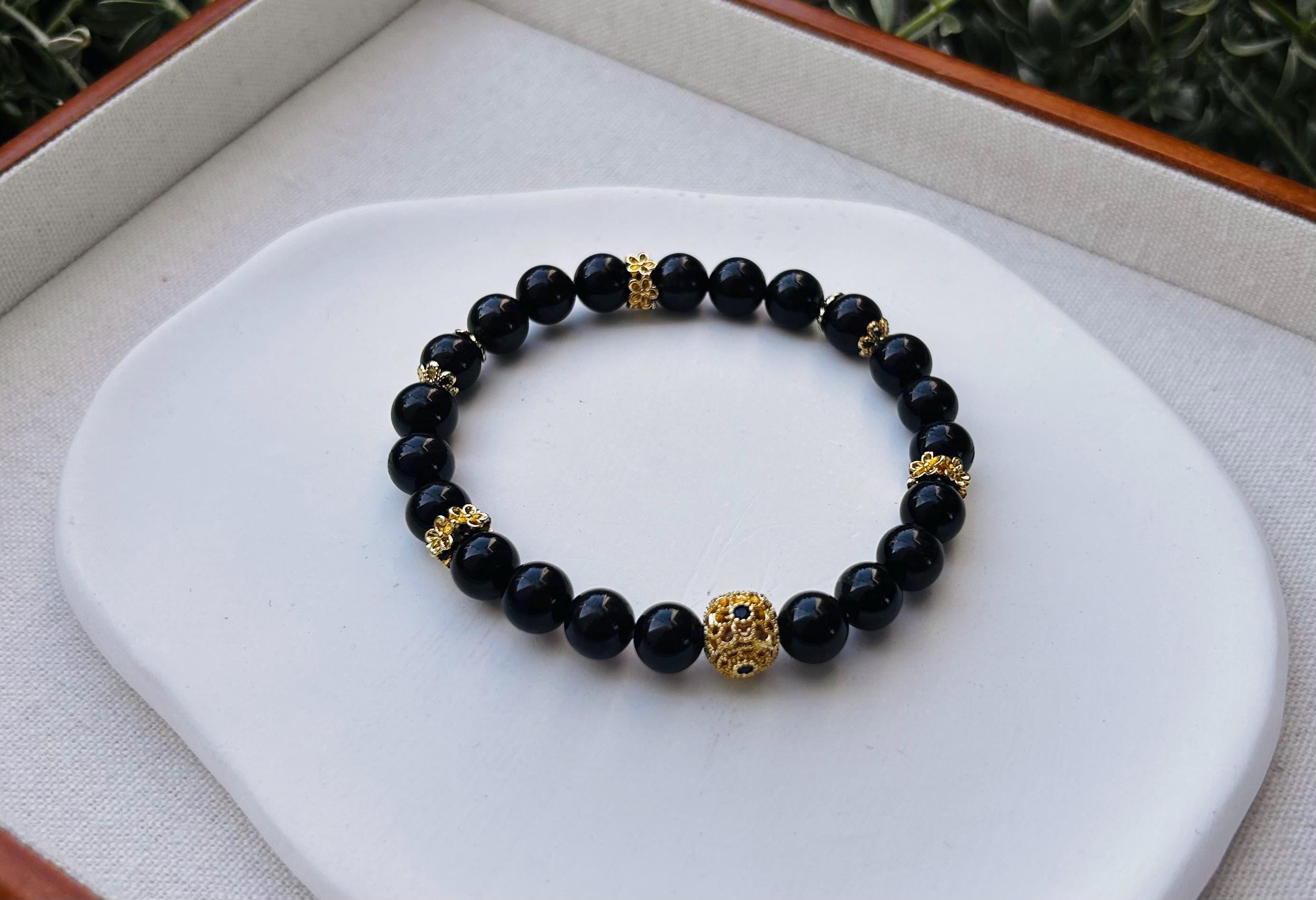 Natural Genuine black tourmaline crystal beads bracelet (25-129) Fits up to 17cm wrist