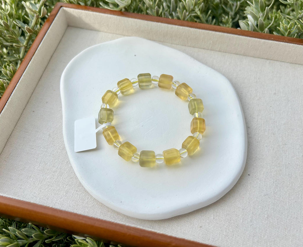 Yellow Square Fluorite beads Bracelet, good Quality fluorite, yellow Fluorite Crystal, Natural Fluorite Crystal (26-039)