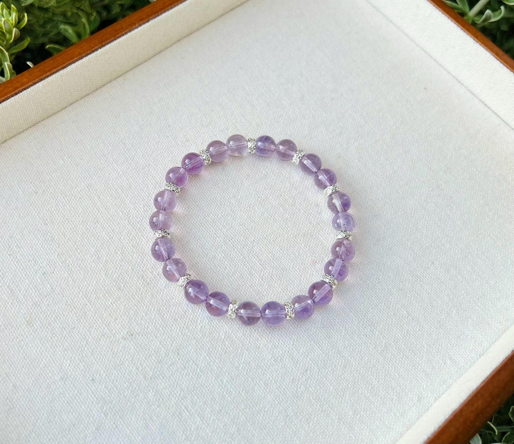 Clear Natural amethyst beads bracelet, Amethyst Crystal Stretchy Bracelet, Genuine Crystal