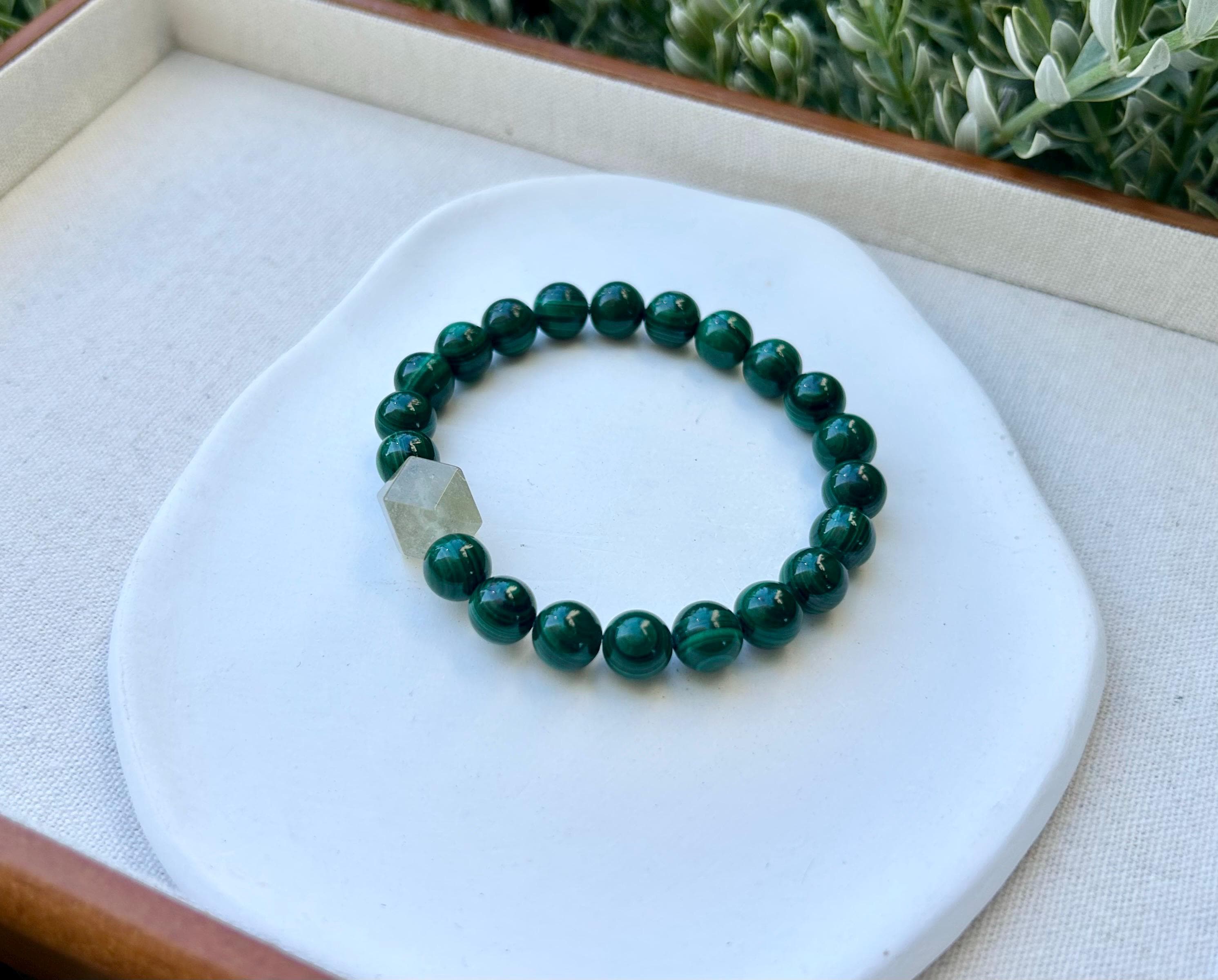 High Quality Natural Malachite Bracelet, Peacock Stone Beads Bracelet, fits up to 17cm wrist (26-131)