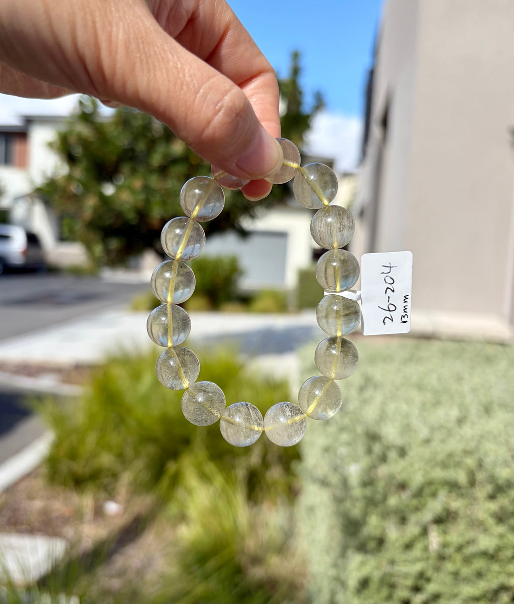 High Clarity Gold Libyan Desert Glass square beads Bracelet: Tektite Beads, 13mm+ beads, Fits up to 16.5cm wrist (26-204)