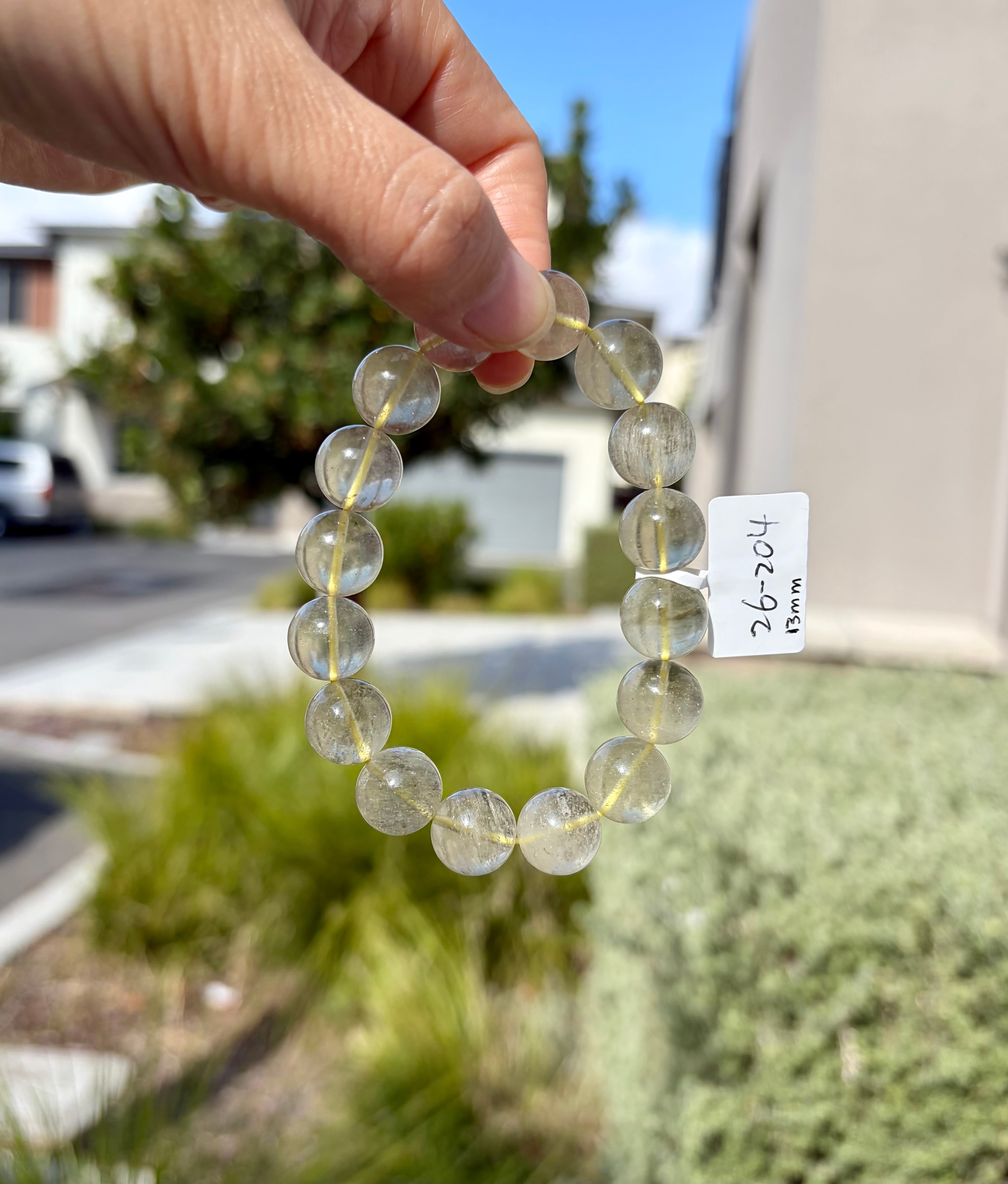 High Clarity Gold Libyan Desert Glass square beads Bracelet: Tektite Beads, 13mm+ beads, Fits up to 16.5cm wrist (26-204)