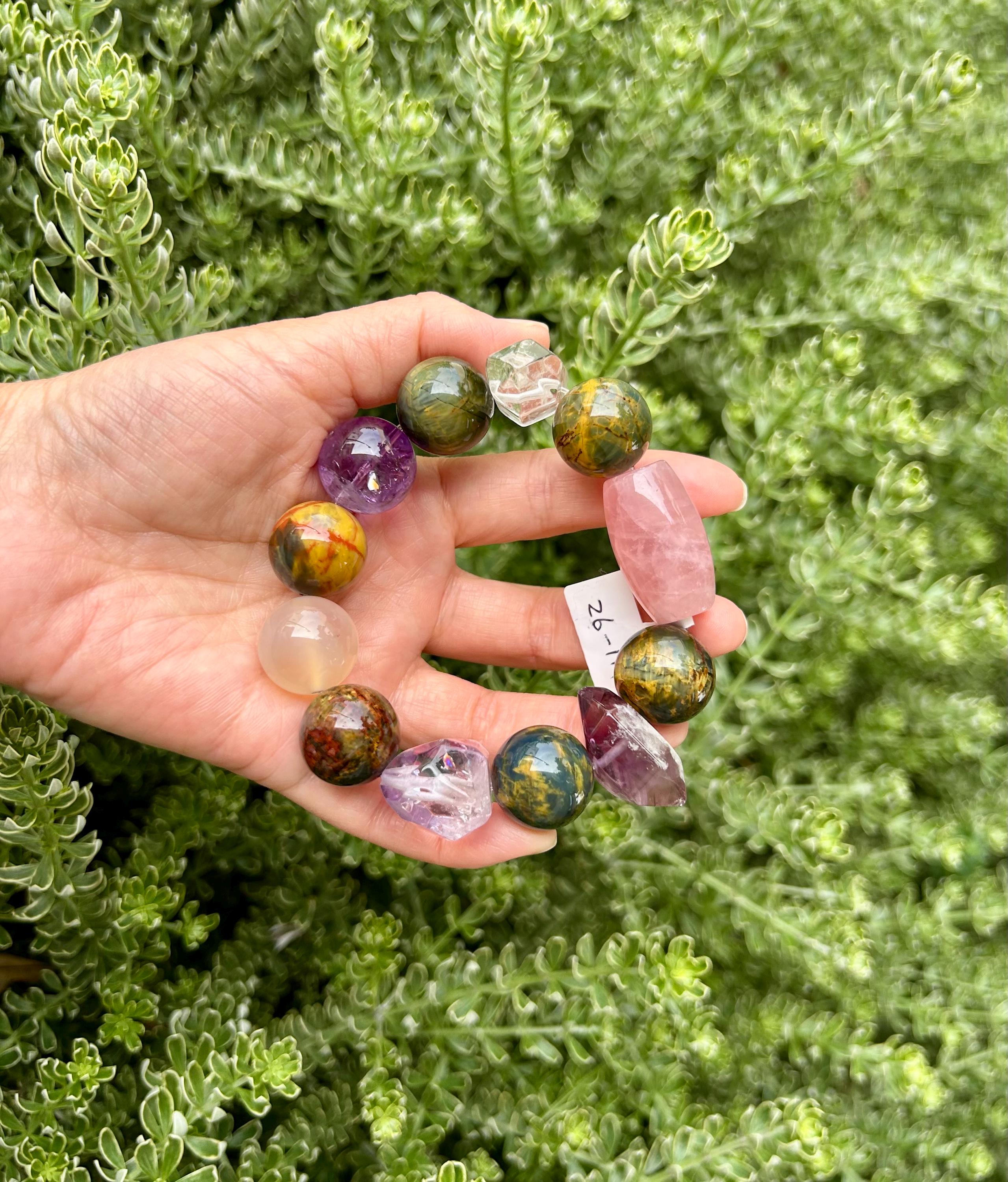 High quality Chunky Pietersite beads bracelet, with multiple color quartz beads, 18mm round Pietersite beads, fits up to 17cm wrist (26-111)