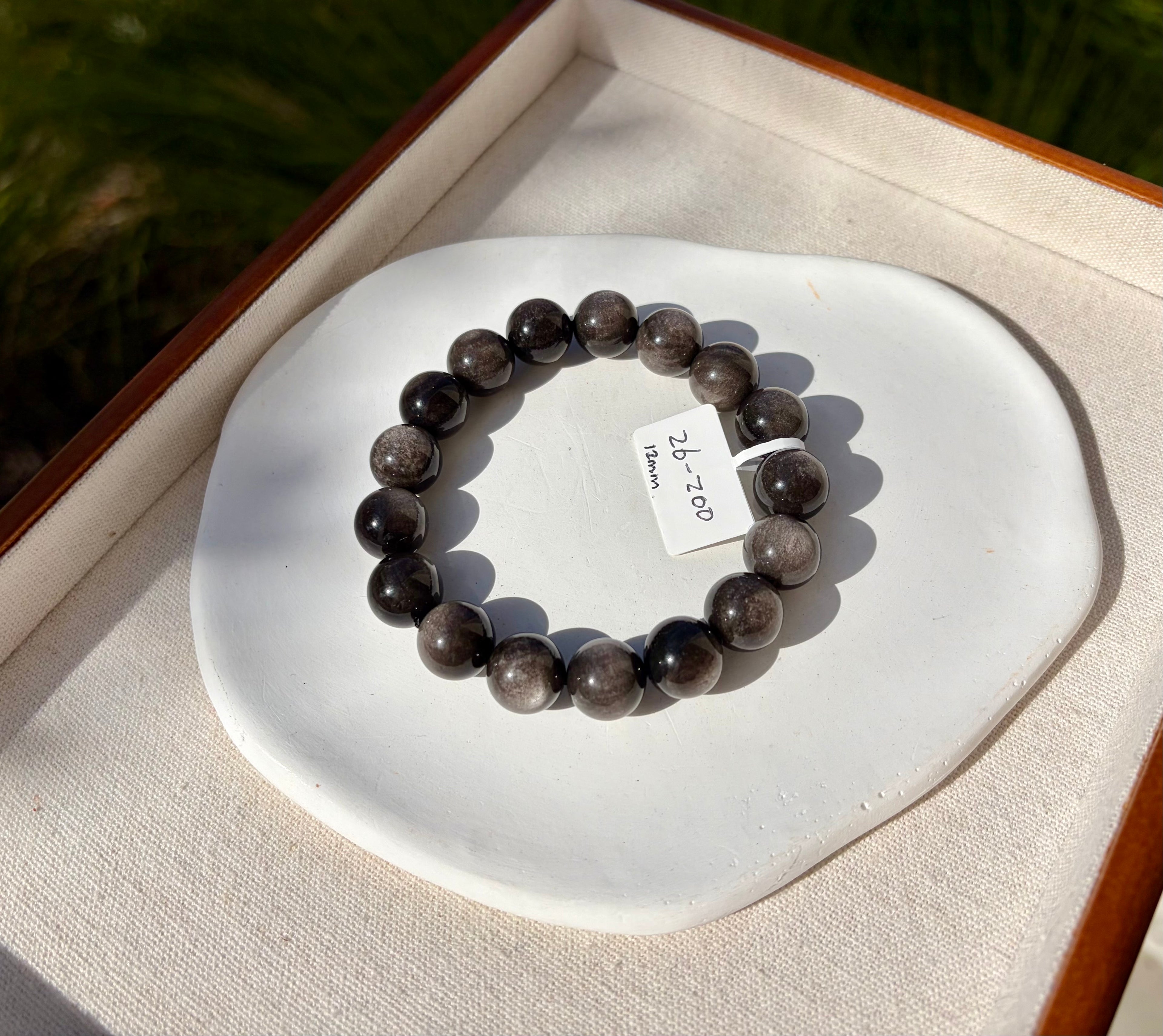 Chunky Silver Obsidian Bead Bracelet: Stretchy Gemstone Jewelry, 12mm beads, (26-200)
