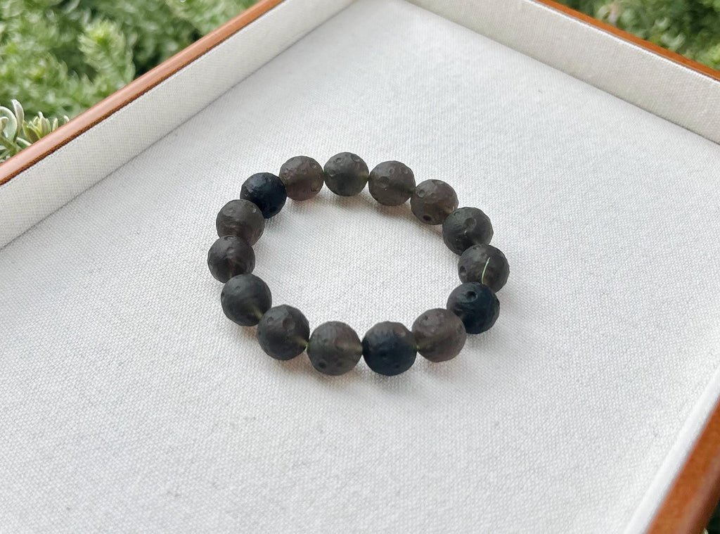 Rare seen Transparent Obsidian Beads Bracelet, Natural Black Obsidian, Genuine Crystal Bracelet, Stretchy Beads Bracelet