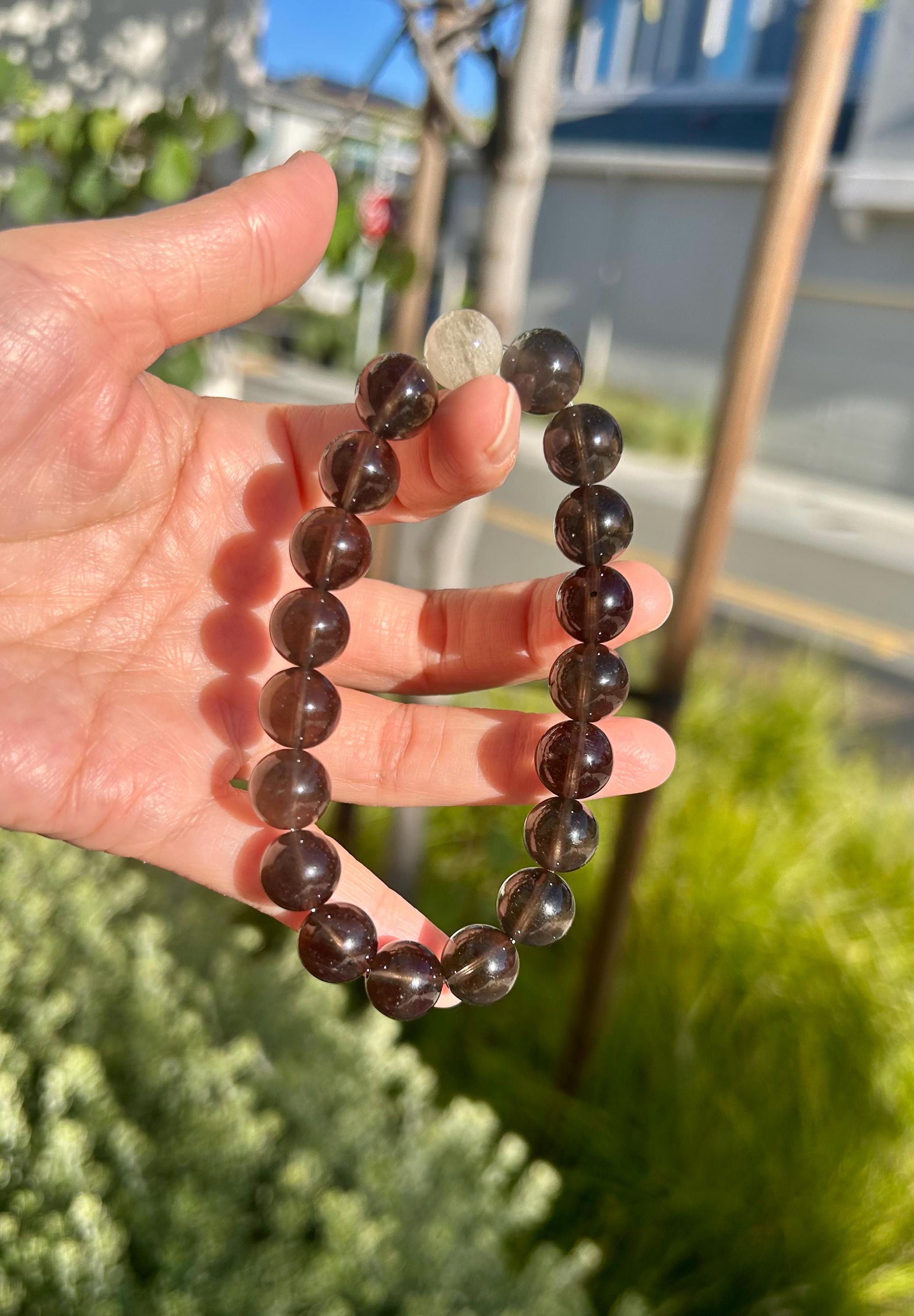 Natural Cintamani Saffordite Tektite Beads Stretchy Bracelet with one libyan bead, Wishing Stone, 11mm Beads, Fits up to 17.3cm (26-122)