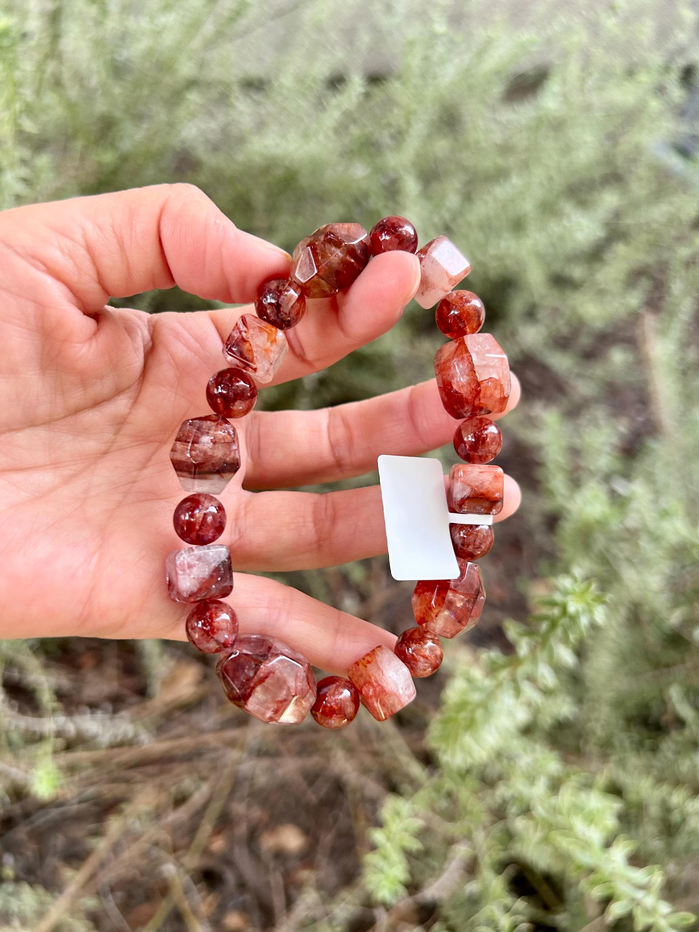 Fits up to 19cm wrist, Chunky dry rose color Hematite Quartz Bead Bracelet (25-230)