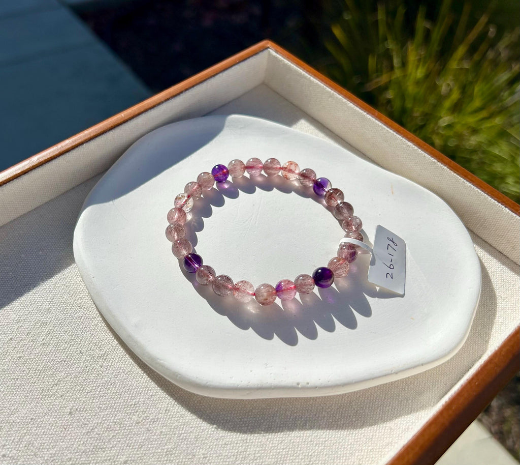 Super Seven Beads Bracelet: Rare Pattern Crystal Healing Jewelry, fits up to 17.5cm wrist (26-178)