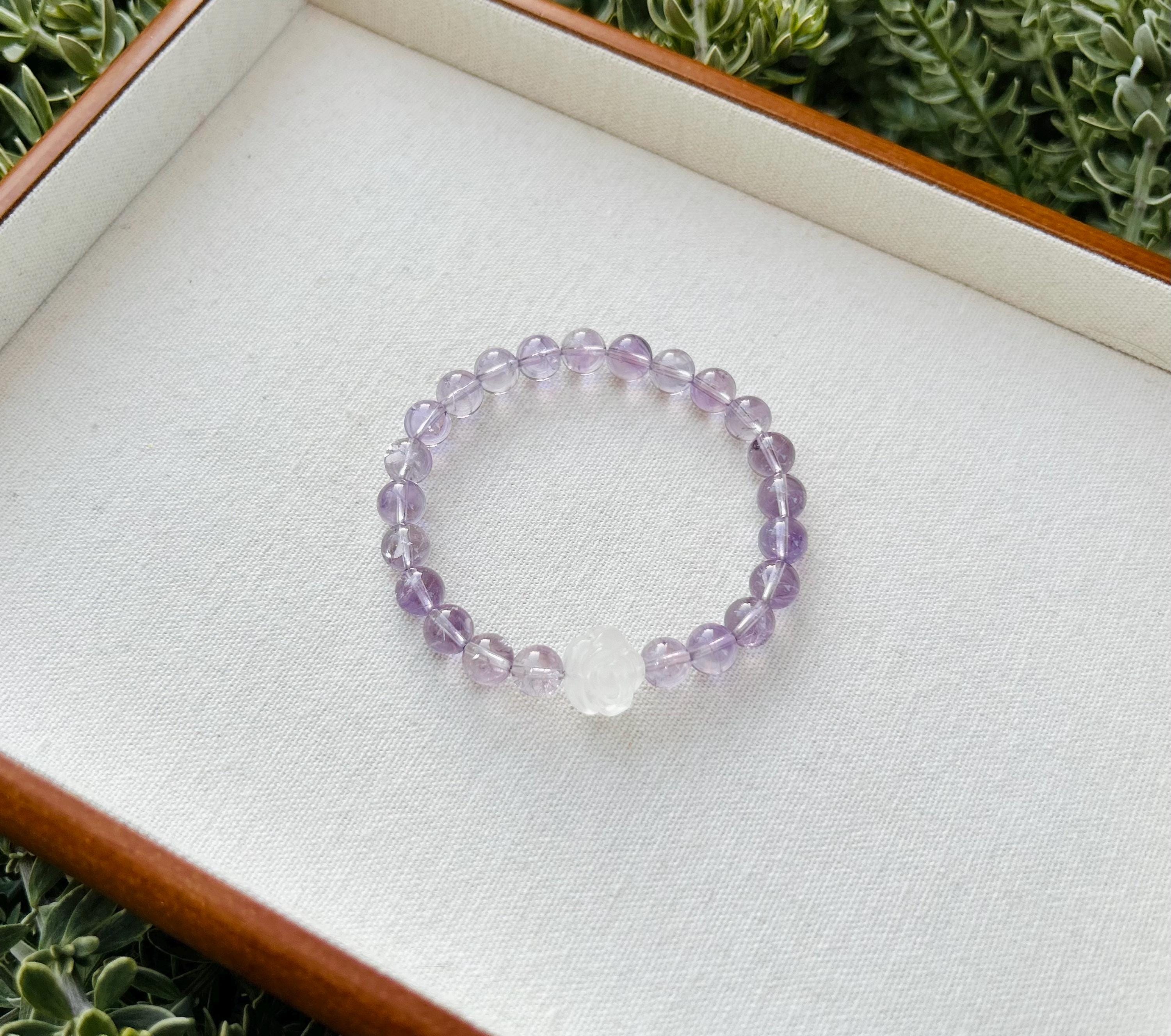 Clear Natural amethyst beads bracelet, Amethyst Crystal Stretchy Bracelet, Genuine Crystal