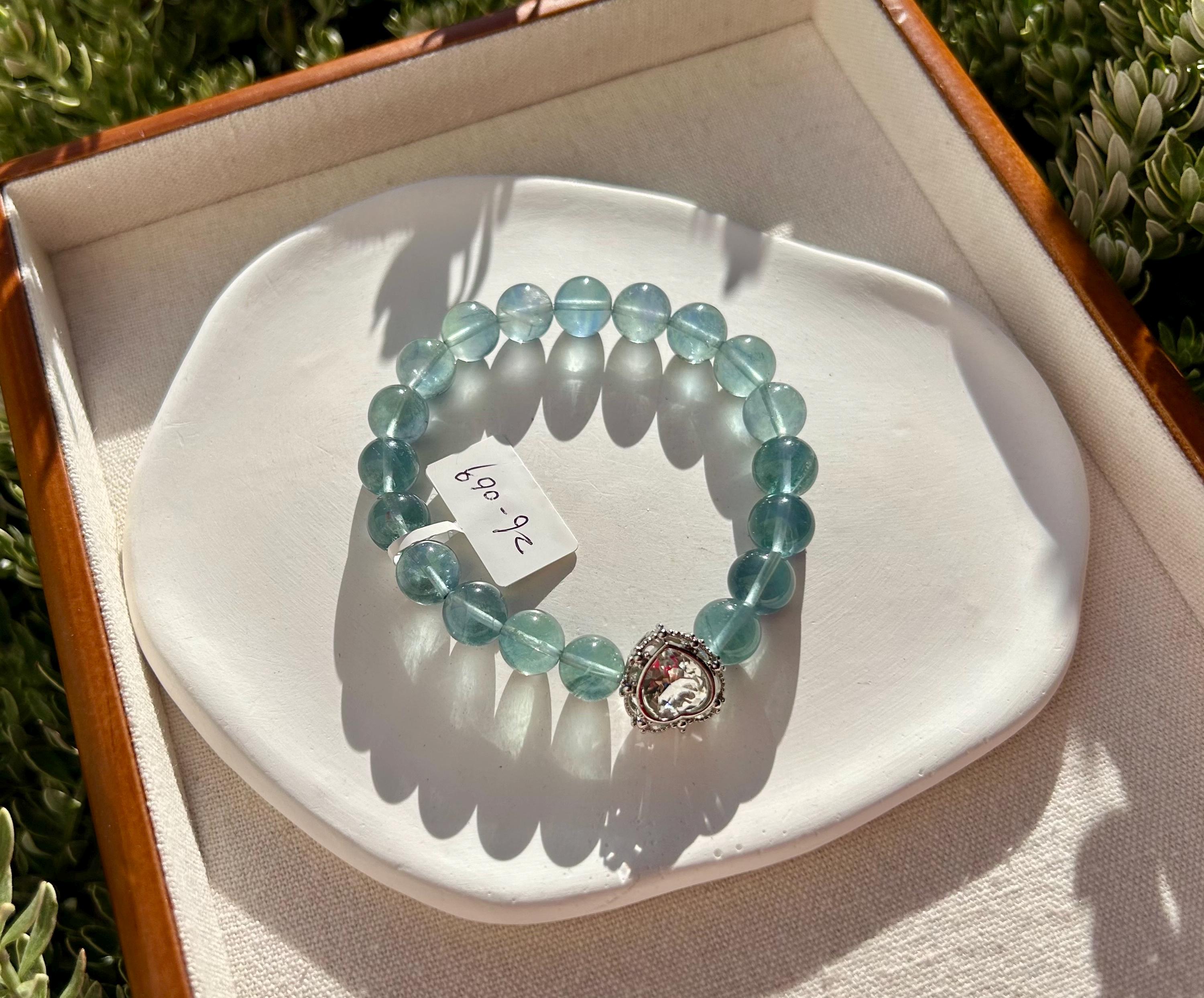 Icy Fluorite Bead Bracelet - 10mm beads, fits up to 17cm wrist  (26-069)