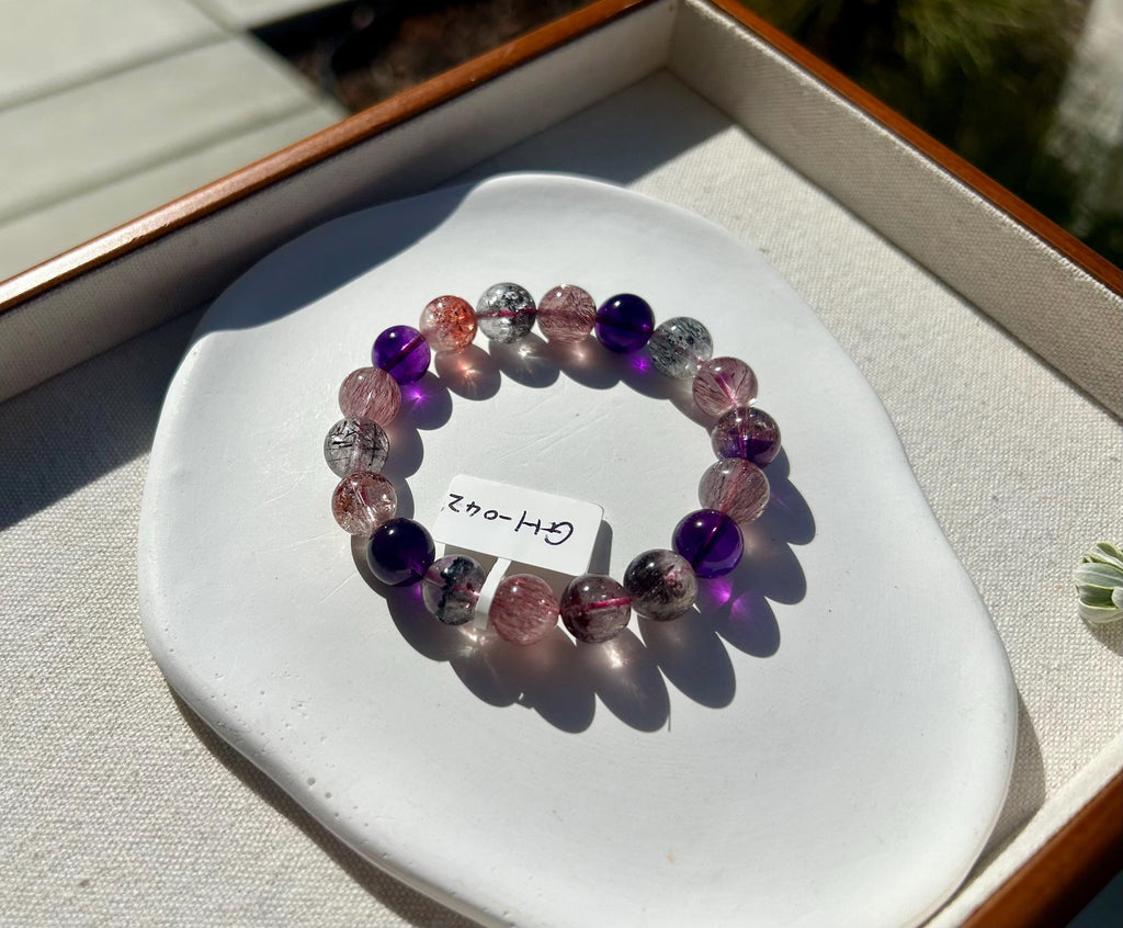 Premium Select, High Grade Super Seven Crystal Bead Bracelet: Abundant Minerals, 10.5mm+, GH-042