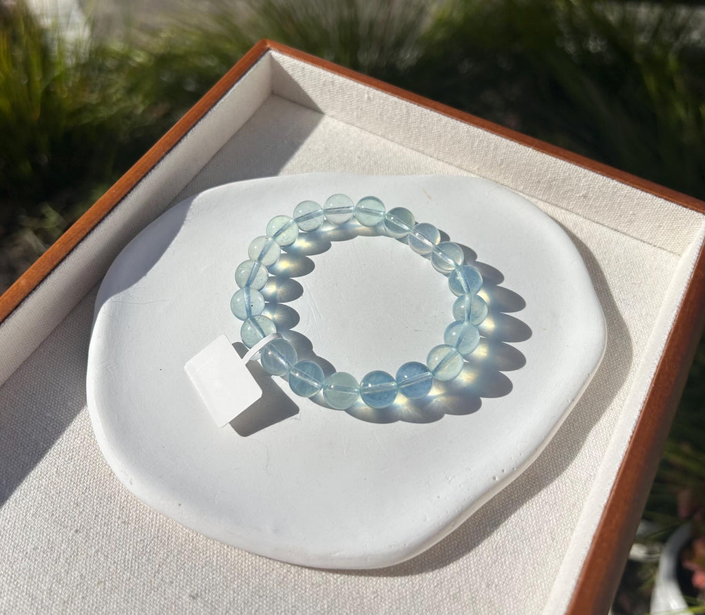 High Clarity Natural Chunky Aquamarine Quartz beads bracelet, 10mm beads, fits up 17cm wrist (26-192)