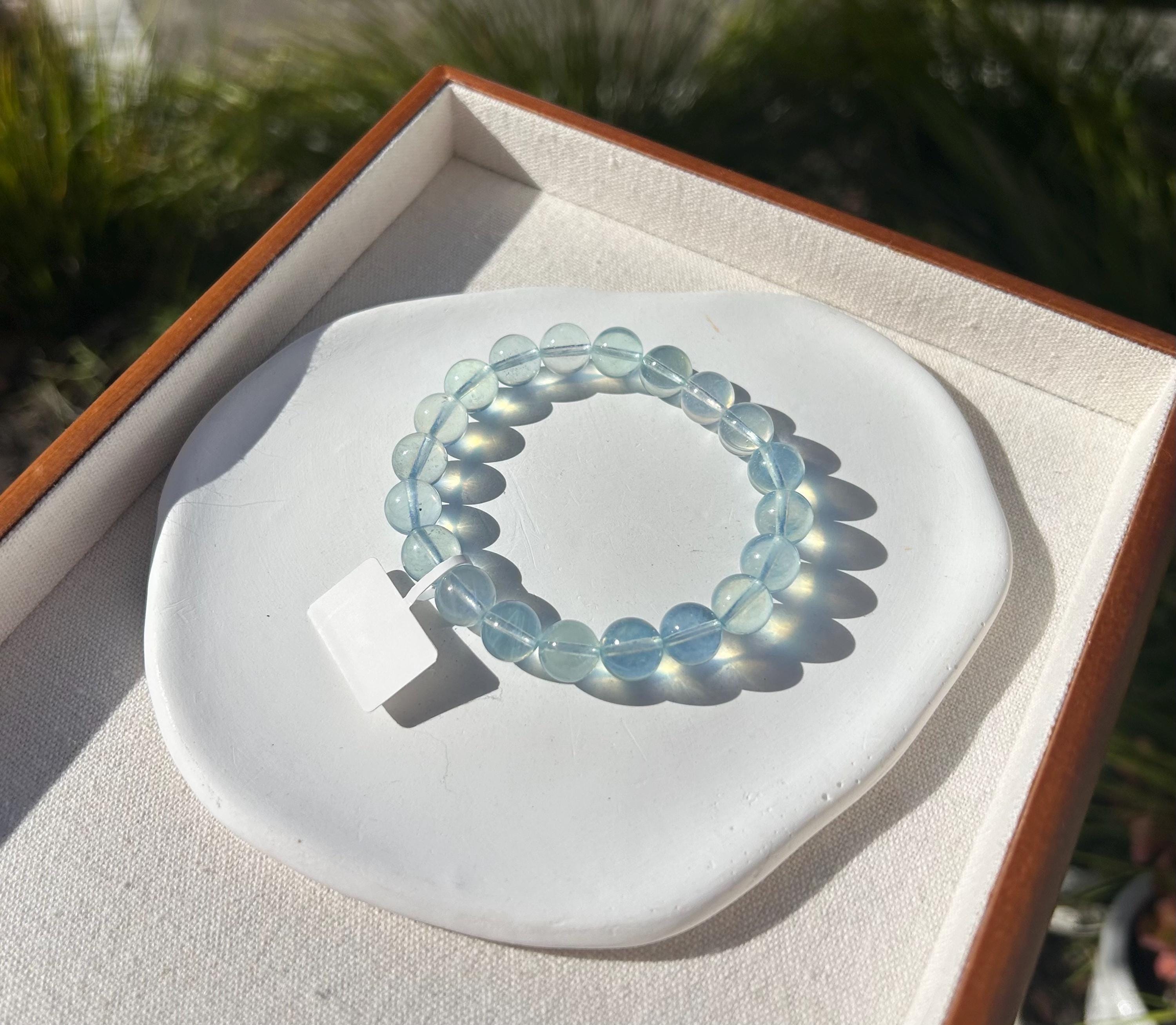 High Clarity Natural Chunky Aquamarine Quartz beads bracelet, 10mm beads, fits up 17cm wrist (26-192)