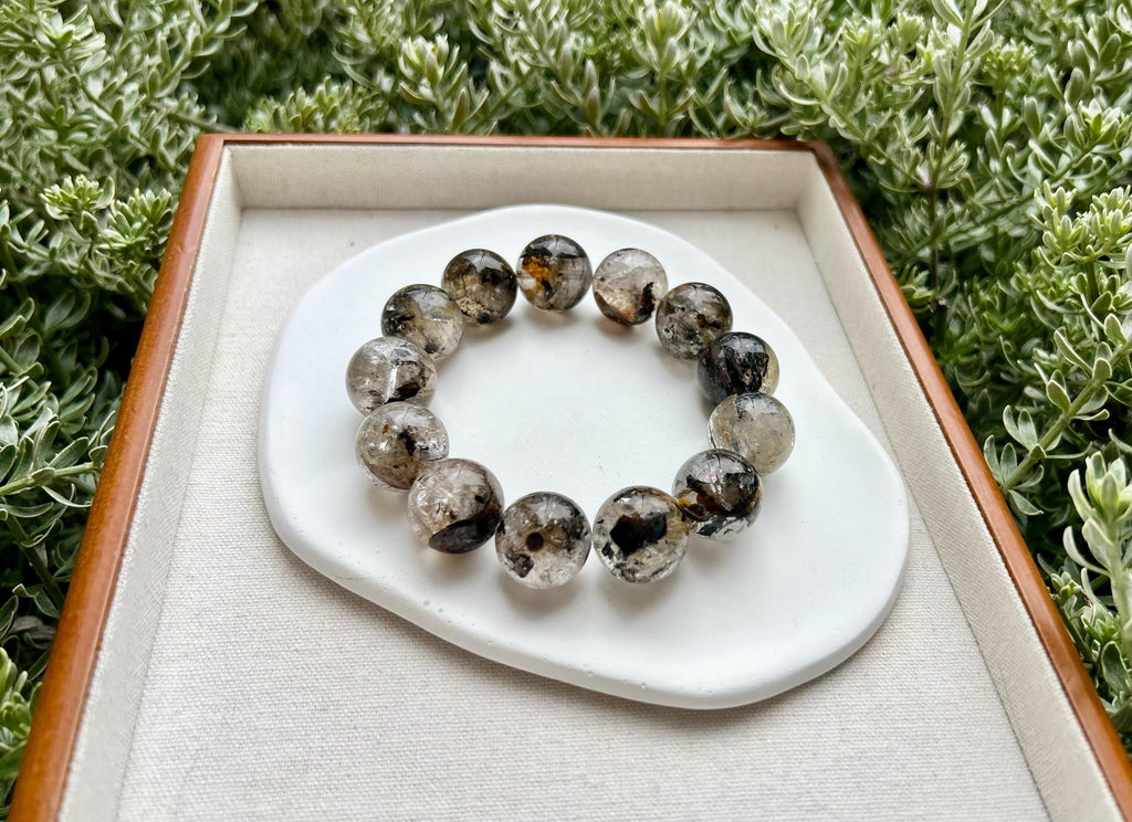 Healing Crystal, Herkimer Diamond Bracelet: Raw Golden Clay Quartz, Huge 18mm beads, fits up to 19cm wrist large size bracelet (GH-018)