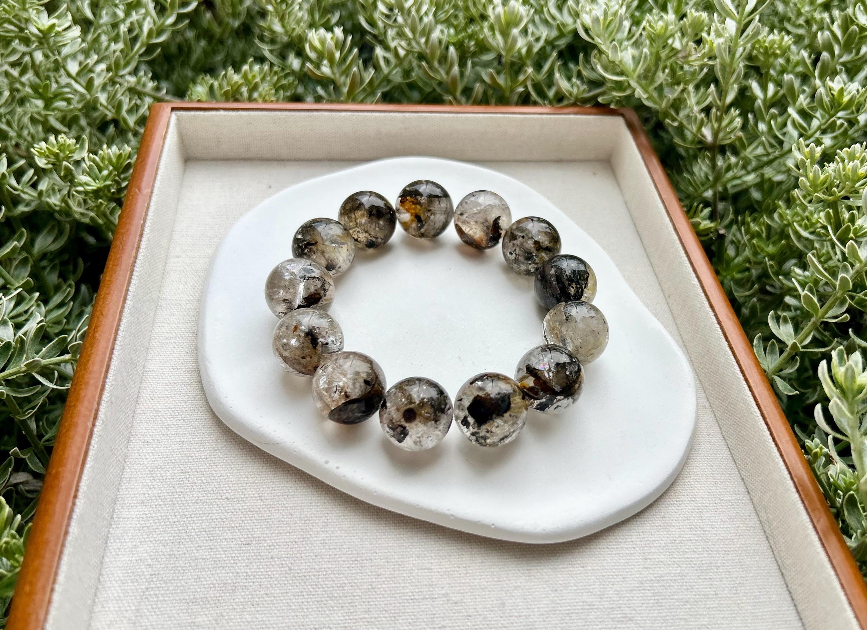 Healing Crystal, Herkimer Diamond Bracelet: Raw Golden Clay Quartz, Huge 18mm beads, fits up to 19cm wrist large size bracelet (GH-018)