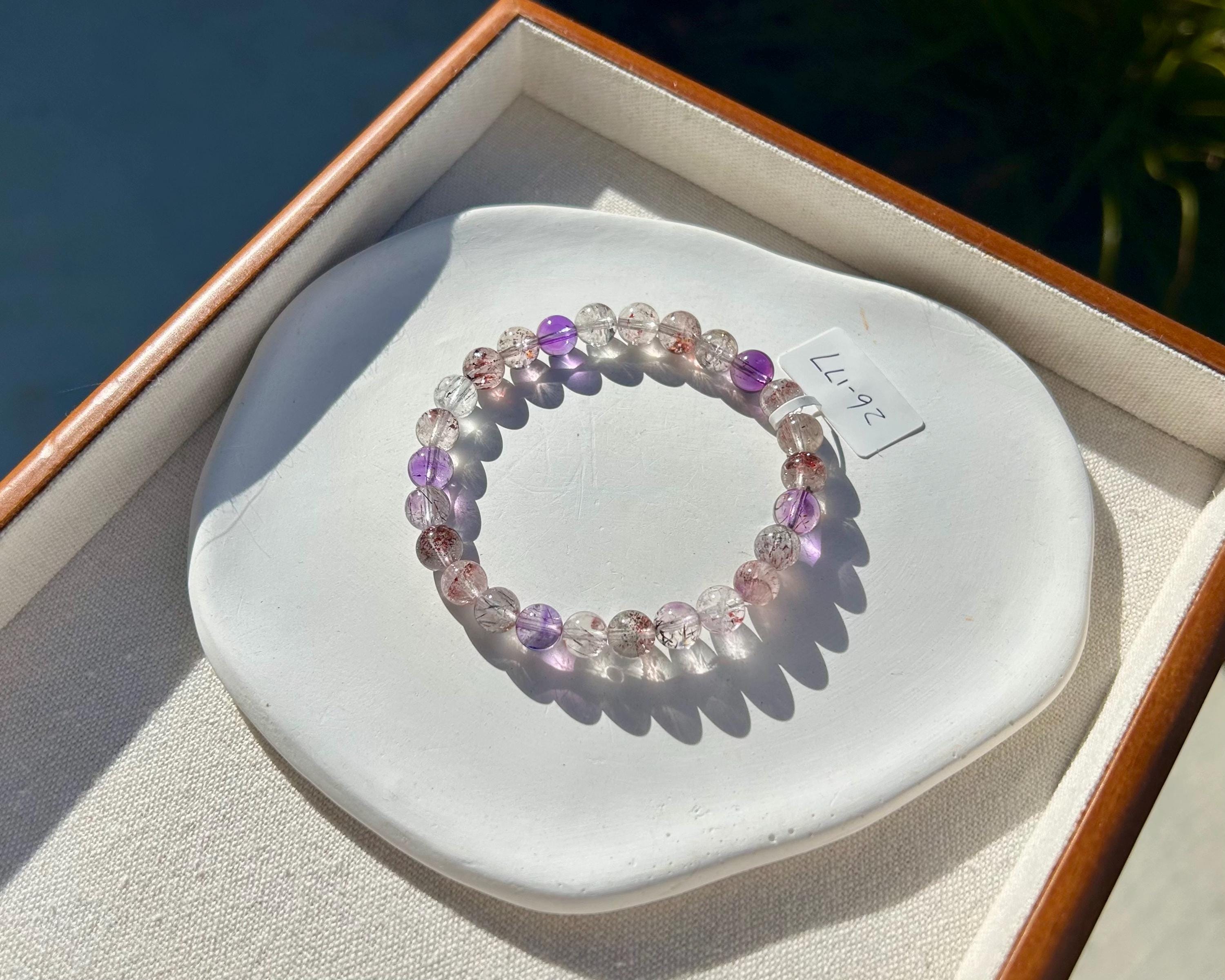 Super Seven Beads Bracelet: Rare Pattern Crystal Healing Jewelry, fits up to 17cm wrist (26-177)