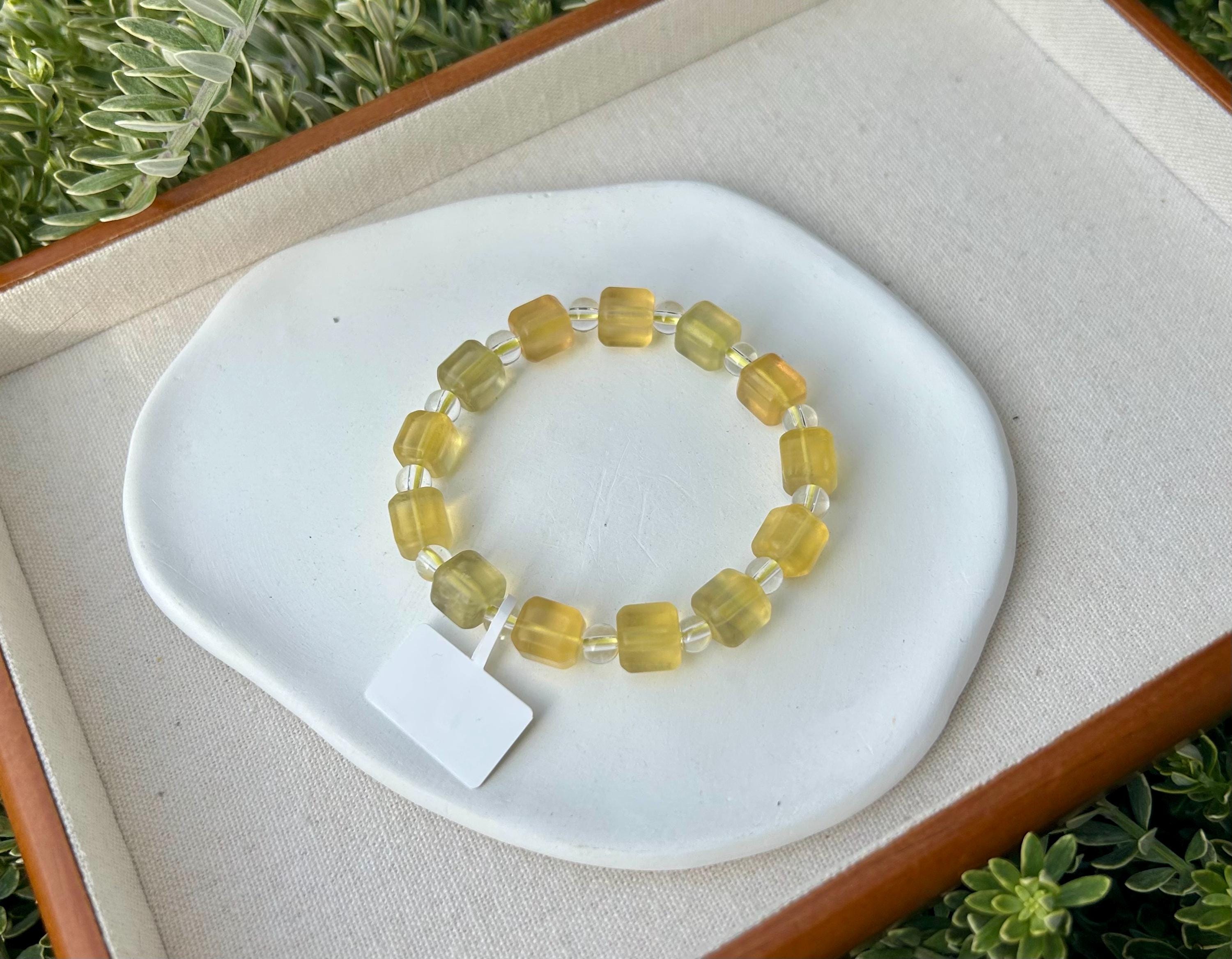 Yellow Square Fluorite beads Bracelet, good Quality fluorite, yellow Fluorite Crystal, Natural Fluorite Crystal (26-039)