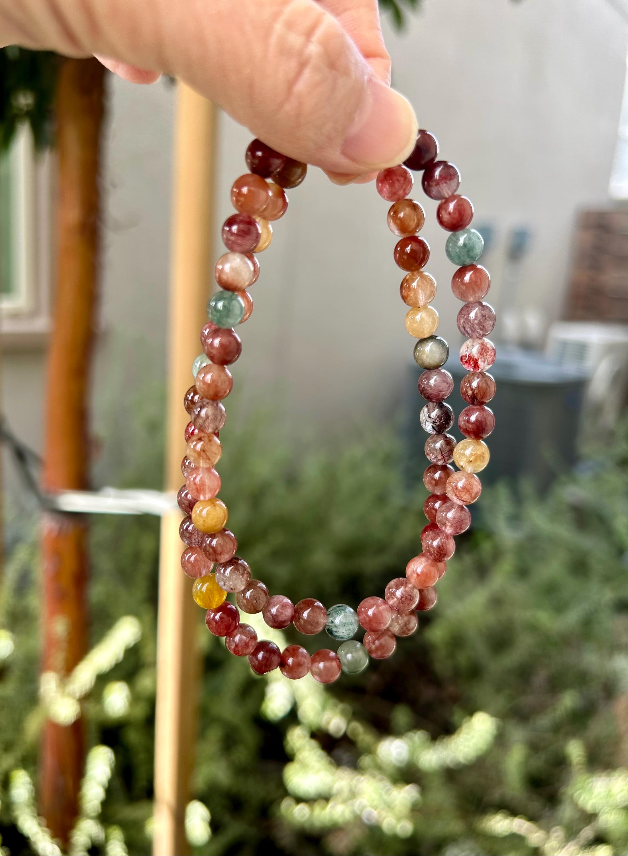 Multi color Rutile quartz beads Necklace - 6mm beads, 50cm long, Handmade Jewelry, 50cm long, Gift for Her (26-050)