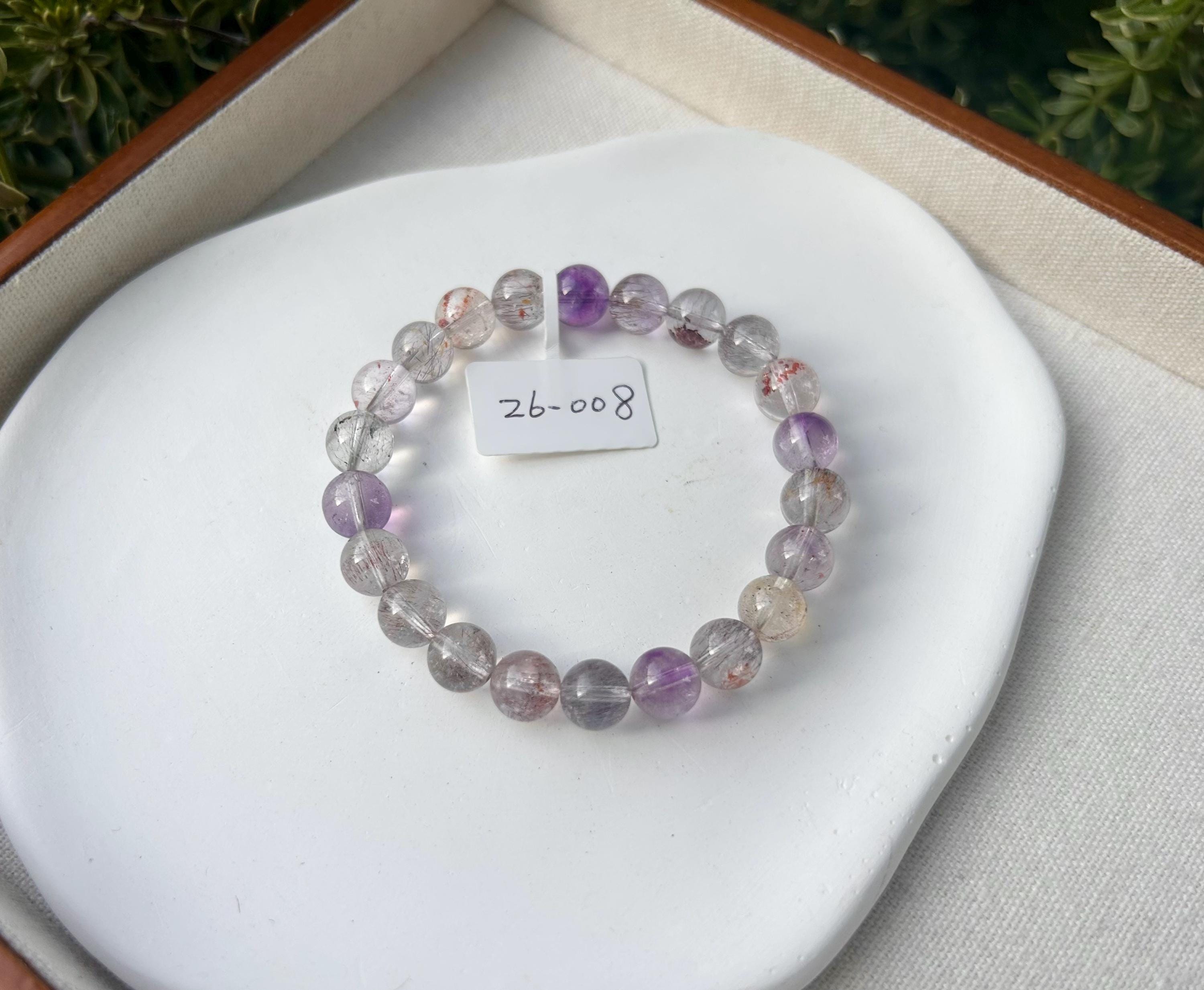 Super Seven Beads Bracelet, Clear Super seven with full of string inside, fits up to 16cm wrist - 26-008