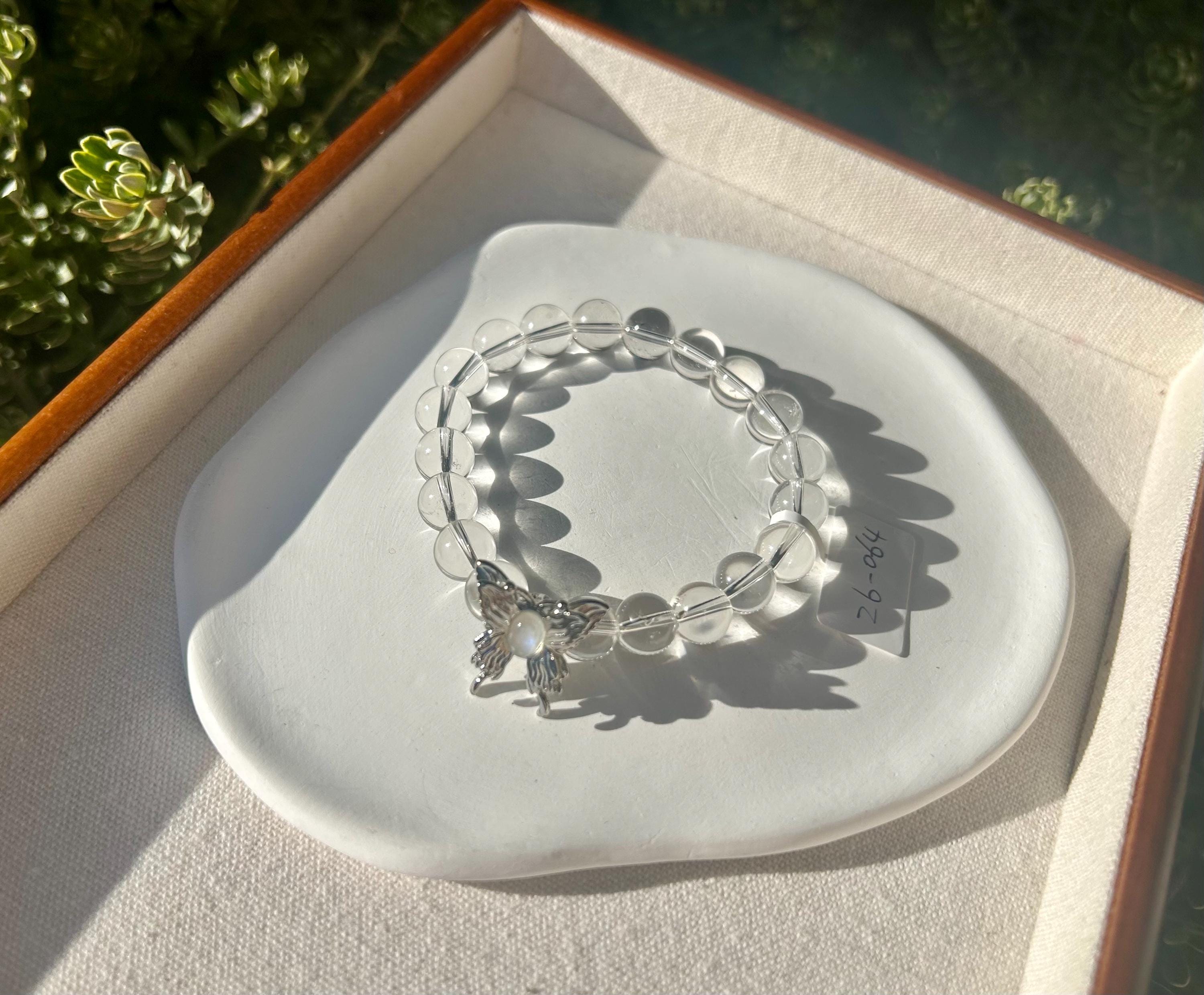 Clear Quartz beads bracelet with moonstone beads, Fits up to 17cm wrist, can be adjusted shorter (26-064)