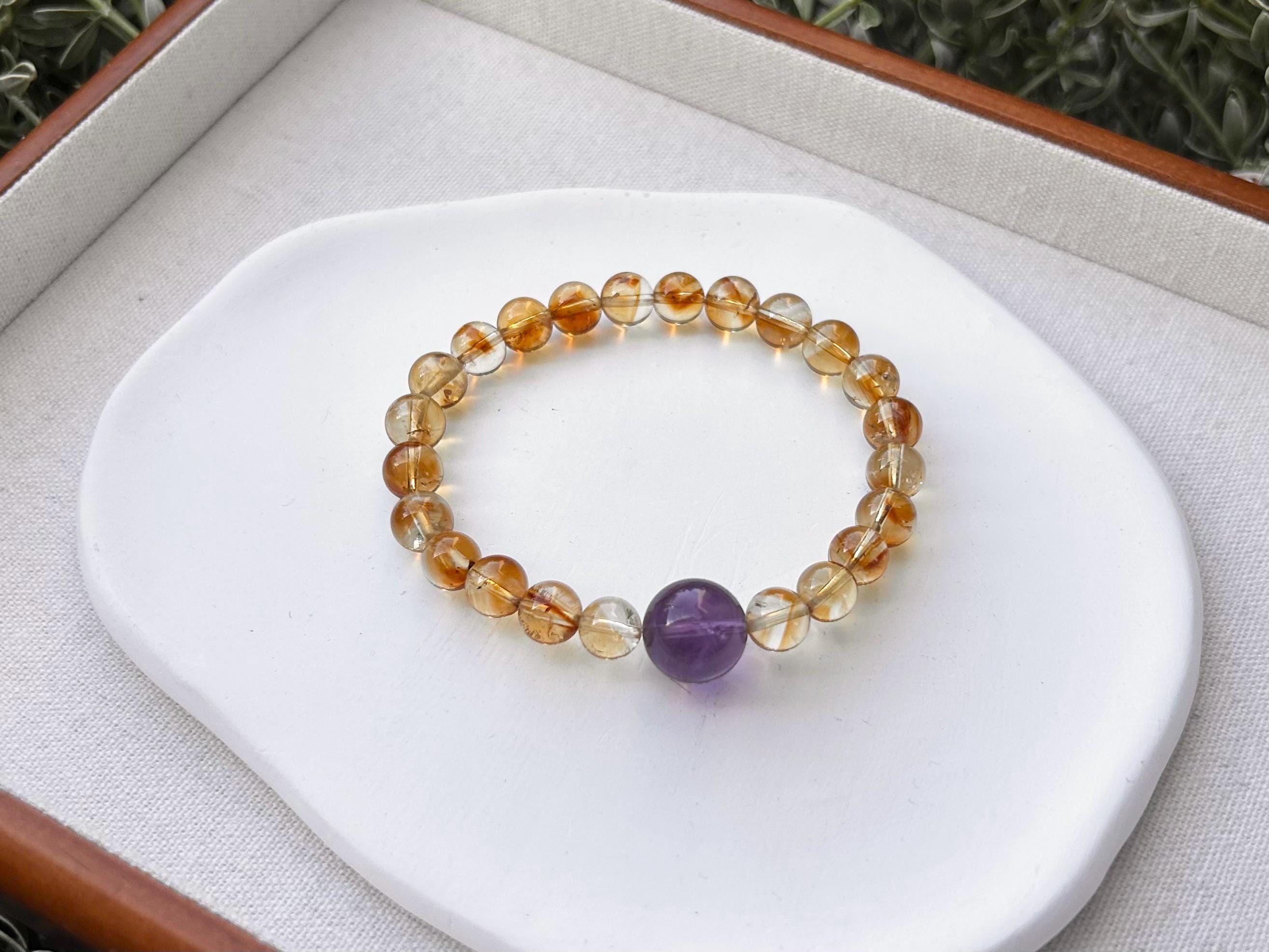 Genuine Citrine Bracelet with Amethyst Bead: Success & Abundance Crystal (25-127)
