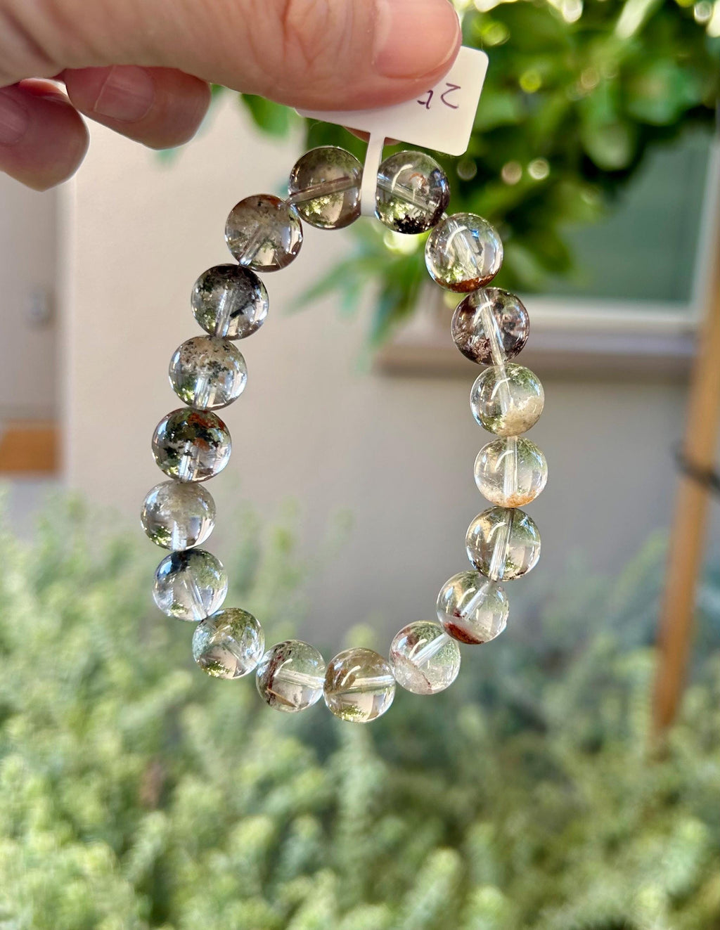 Four Season Phantom Quartz Crystal Bracelet: Eight-Faceted Gemstone Bead, fits up to 16.5cm wrist (25-209)