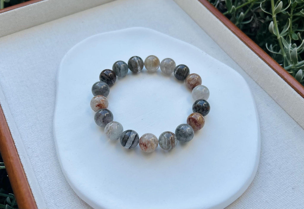 Layered Phantom Quartz Crystal Bead Bracelet - Rare Gemstone, Fits up to 16.3cm wrist (25-091）