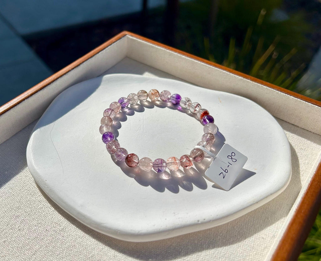 Super Seven Beads Bracelet: Rare Pattern Crystal Healing Jewelry, fits up to 17cm wrist (26-180)