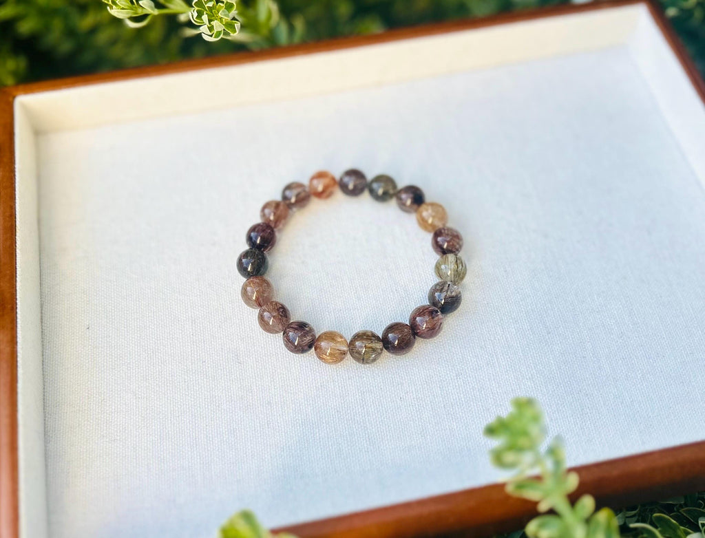 High Grade Black Gold Rutilated Quartz Bead Bracelet: Chunky Gemstone Jewelry (GH-003)