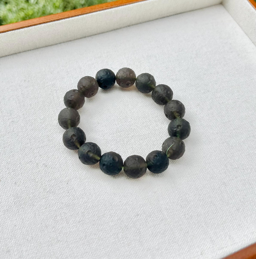 Rare seen Transparent Obsidian Beads Bracelet, Natural Black Obsidian, Genuine Crystal Bracelet, Stretchy Beads Bracelet