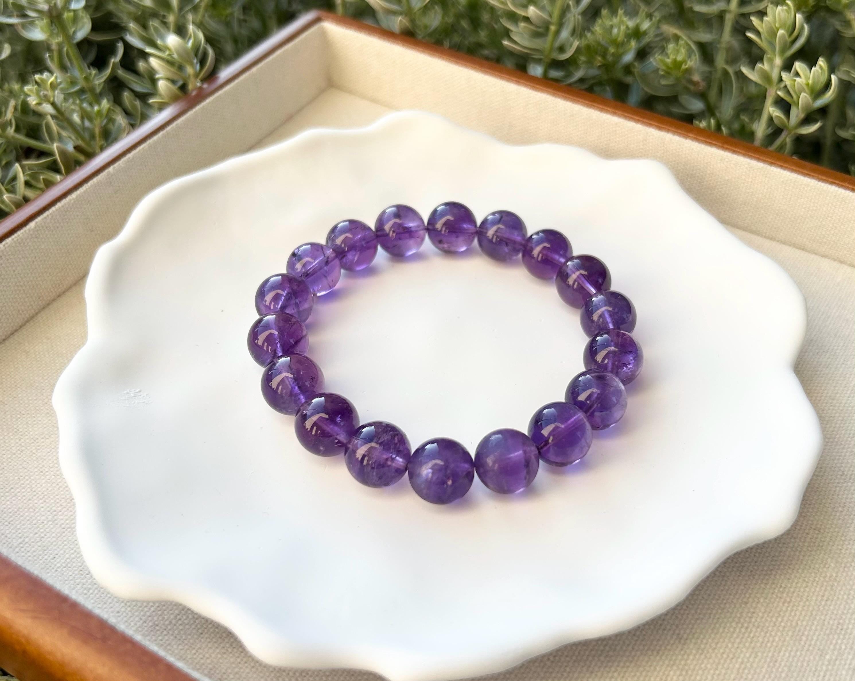Natural Chunky Amethyst Beaded Bracelet: Natural Crystal, Healing Stone, 11.5-12mm beads, Fits up to 17.2cm wrist)  (25-189)