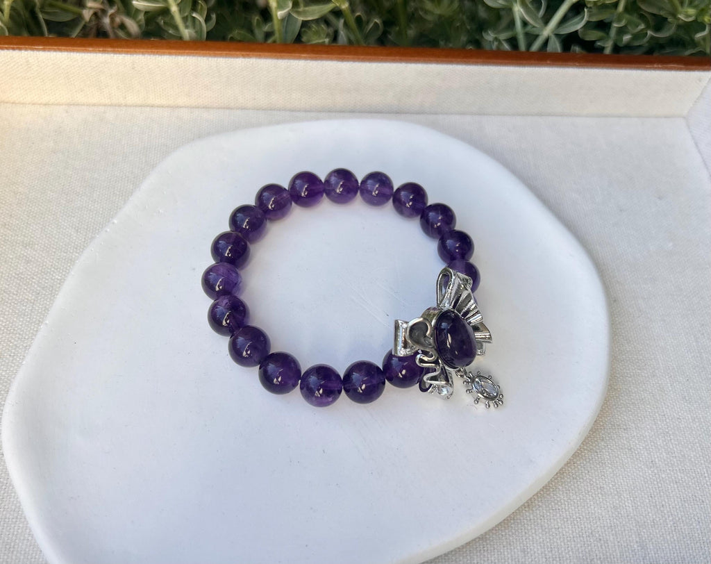 Natural Amethyst Crystal Beaded Bracelet - Stretchy Gemstone Healing, Fits up to 16cm wrist (25-139)