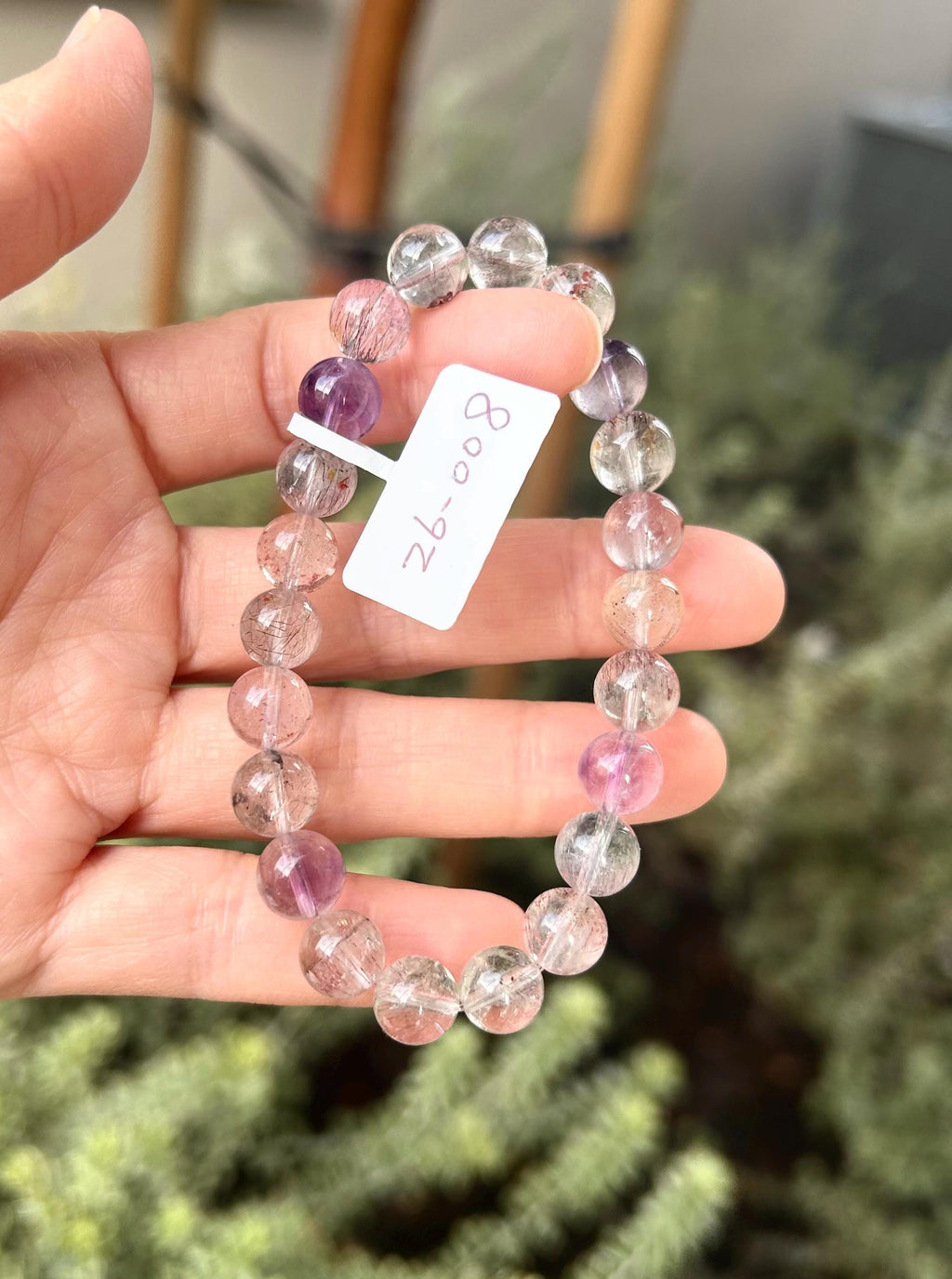 Super Seven Beads Bracelet, Clear Super seven with full of string inside, fits up to 16cm wrist - 26-008