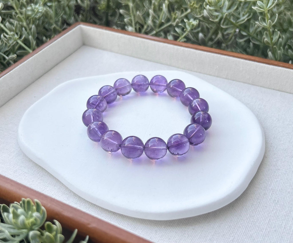 Chunky Amethyst Beaded Bracelet: Natural Crystal, Healing Stone (13mm, Fits 16.7cm Wrist)  (25-128)