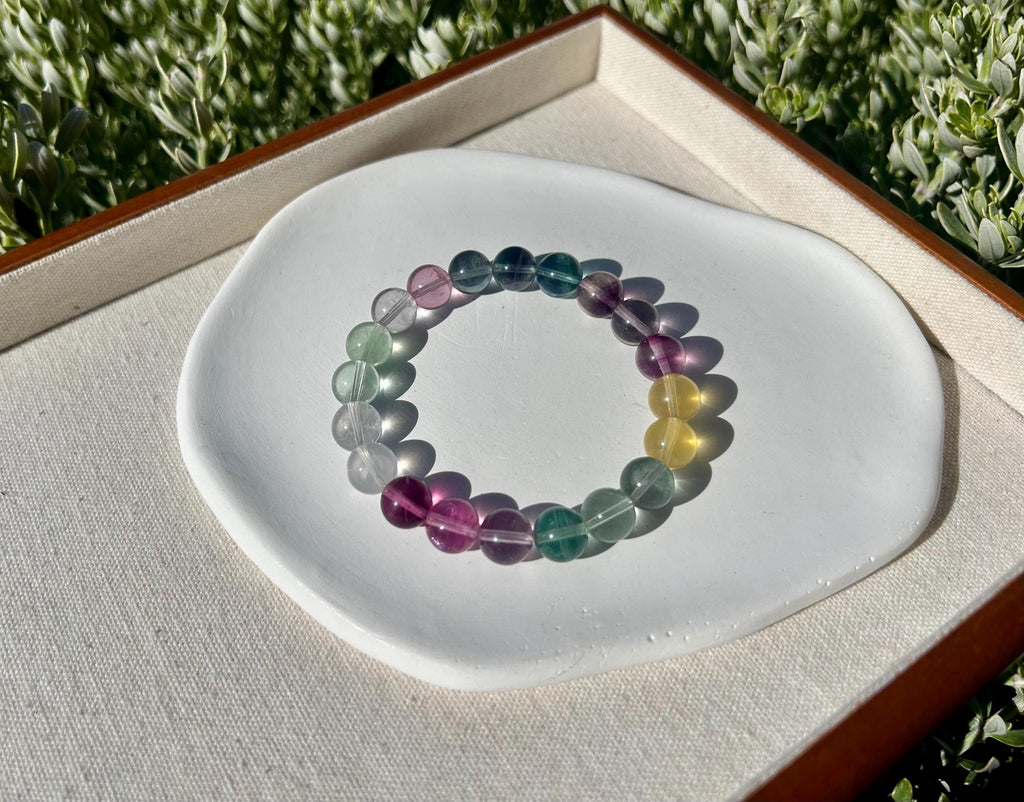 Multicolor Fluorite Bead Bracelet - 9.7mm beads, fits up to 16cm wrist  (26-079)