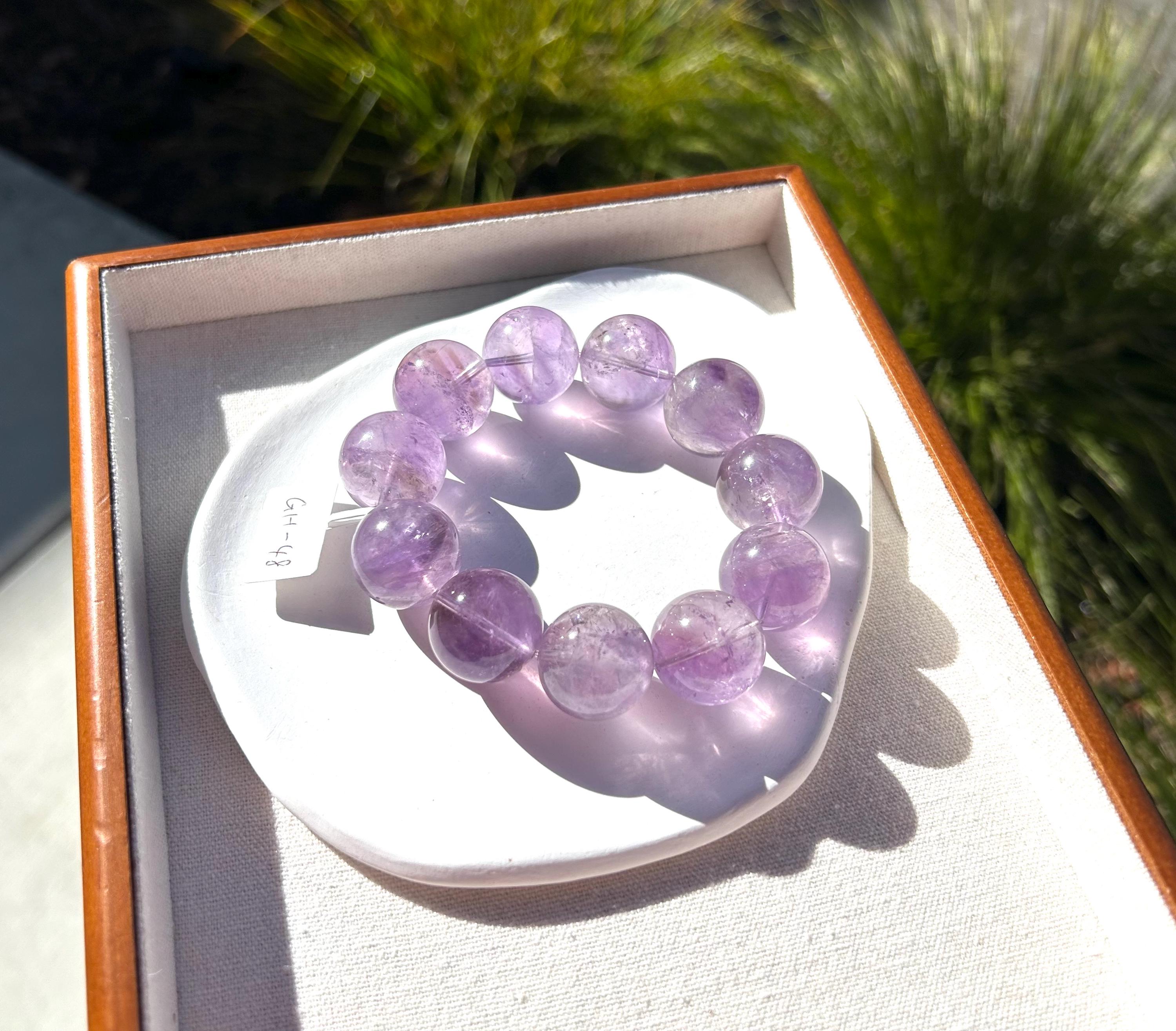 Rare seen Natural Chunky Amethyst Beaded Bracelet, 21mm+ Clean lavender amethyst beads, Healing Stone, Fits up to 17cm wrist)  (GH-048)