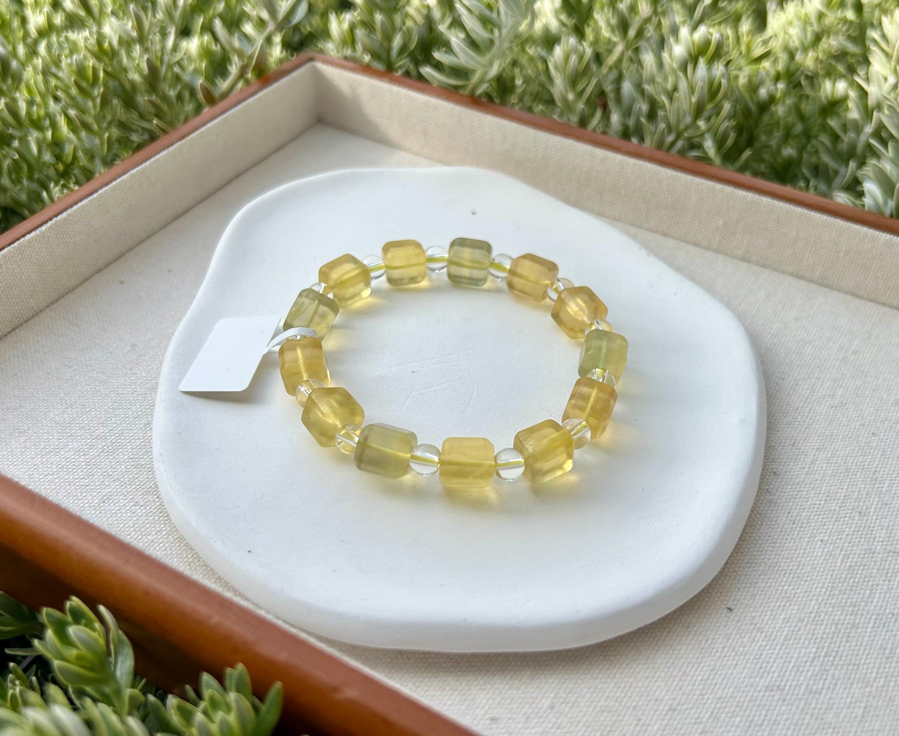 Yellow Square Fluorite beads Bracelet, good Quality fluorite, yellow Fluorite Crystal, Natural Fluorite Crystal (26-039)