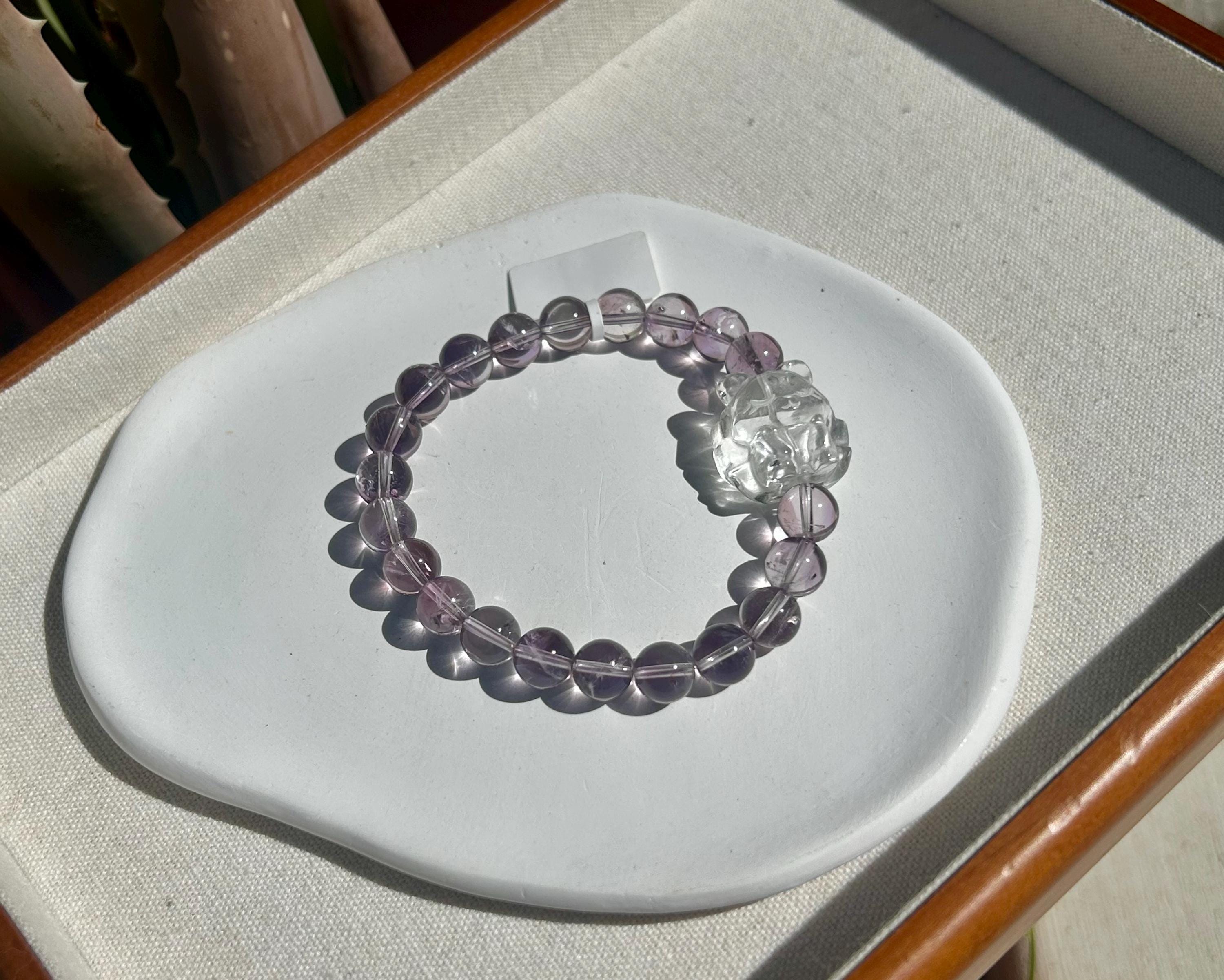 Clear Natural amethyst beads bracelet featuring a crystal carved fox, Amethyst Crystal Stretchy Bracelet (26-154)